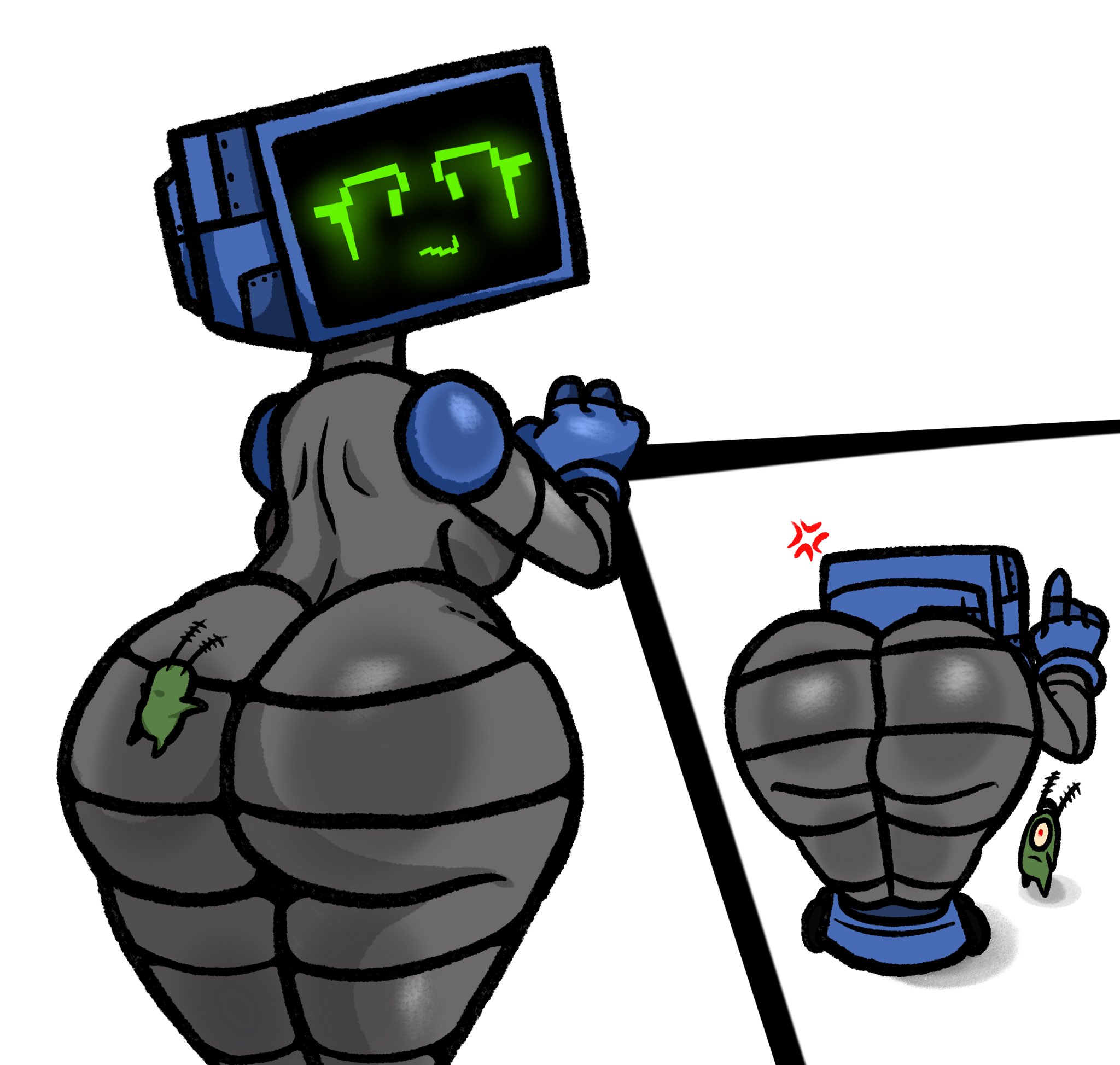 2d, ass, ass bigger than head, big ass, big breasts, breasts, bubble ass, bubble butt, child bearing hips, female, huge ass, humanoid, karen plankton, lewdewott, robot, robot girl, robot humanoid, screen face, spongebob squarepants, thick thighs, tv, tv head, wide hips