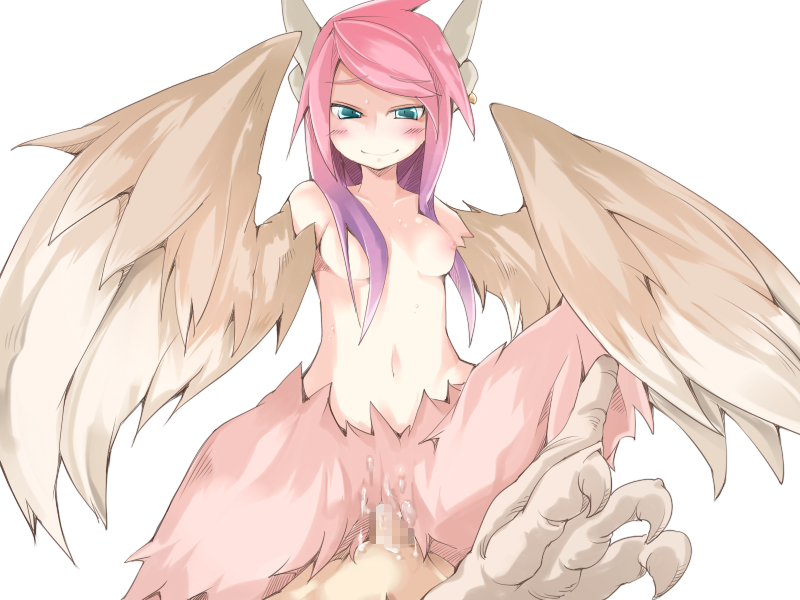 1boy bird_legs blue_eyes blush breasts brown_feathers brown_wings censored cowgirl_position cum earrings feather_hair feathered_wings feathers female frfr game_cg gradient_hair harpy jewelry looking_at_viewer mon-musu_quest! monster_girl mosaic_censoring multicolored_hair nipples non-web_source penis pink_feathers pink_hair pov purple_hair reina_(mon-musu_quest!) sex small_breasts smile straight transparent_background winged_arms wings