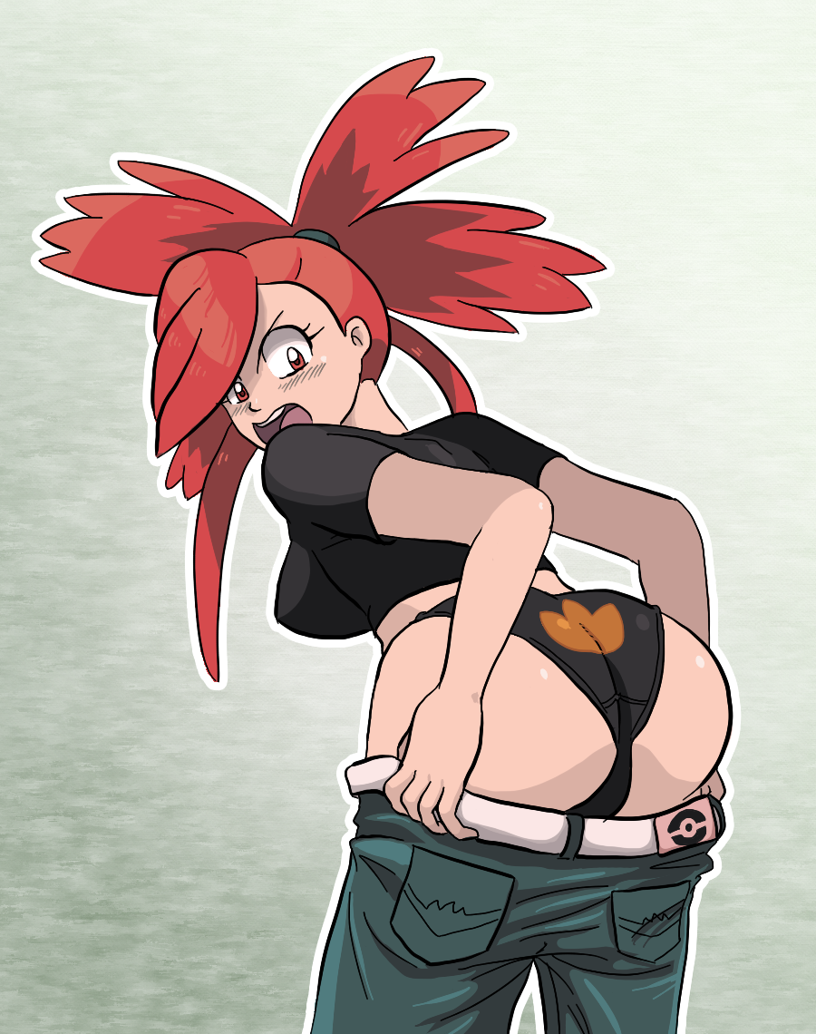 1girls back_view bent_over big_butt black_panties blush butt clothes color embarrassed female female_only flannery_(pokemon) gym_leader human human_only nintendo panties pokemon pokemon_rse shit_stain solo tagme undressing