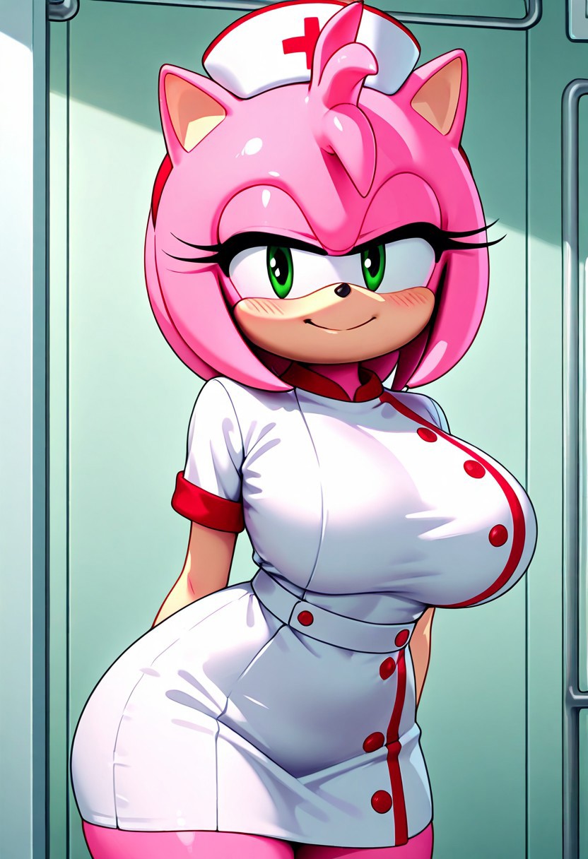 ai_generated amy_rose amy_rose_(boom) big_breasts big_butt blush hospital looking_at_viewer nurse sega sonic_(series) sonic_the_hedgehog_(series)