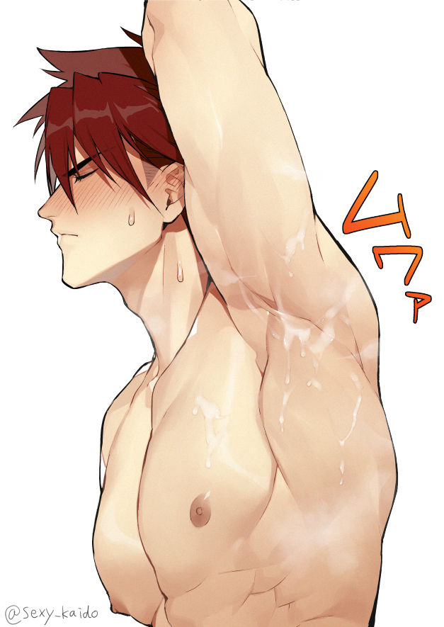 armpit fetish, armpits, blush, cum on armpit, gay, kaidou j1, male, male focus, male only, no visible genitalia, ookanehira (touken ranbu), sexy kaido, sweat, touken ranbu, yaoi
