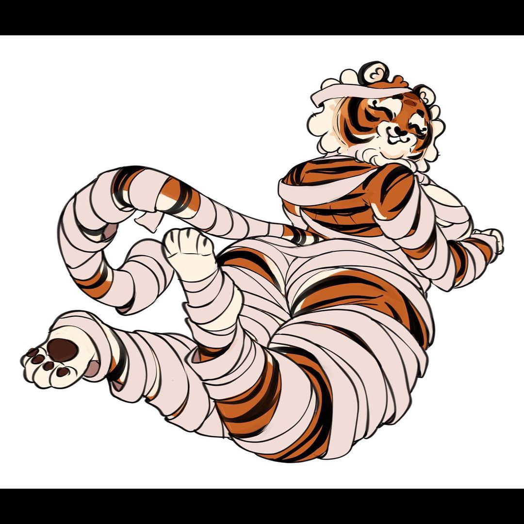 almost_nude anthro big_ass big_butt chubby chubby_female curvaceous curvy cute fur furry furry_female highland_kall laying_down mummy mummy_costume mummy_wrappings naomi_the_tiger tagme tail thick thick_thighs tiger_ears tiger_girl tiger_print voluptuous voluptuous_female