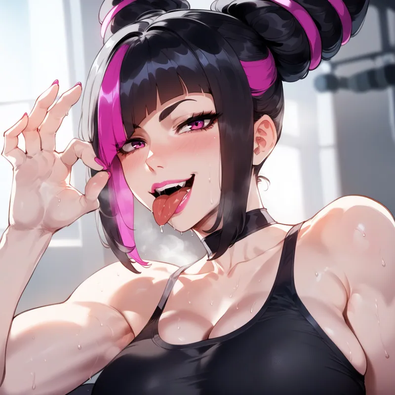 ai_generated busty capcom curvy female fit_female gym juri_han seductive street_fighter street_fighter_6 thick tight_clothing