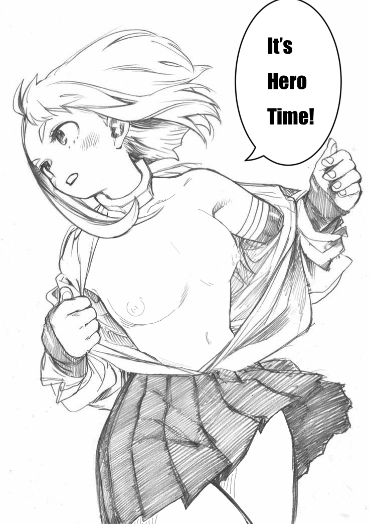 clothing female my_hero_academia nude_edit nude_filter skirt small_breasts tomato_(artist) uraraka_ochako