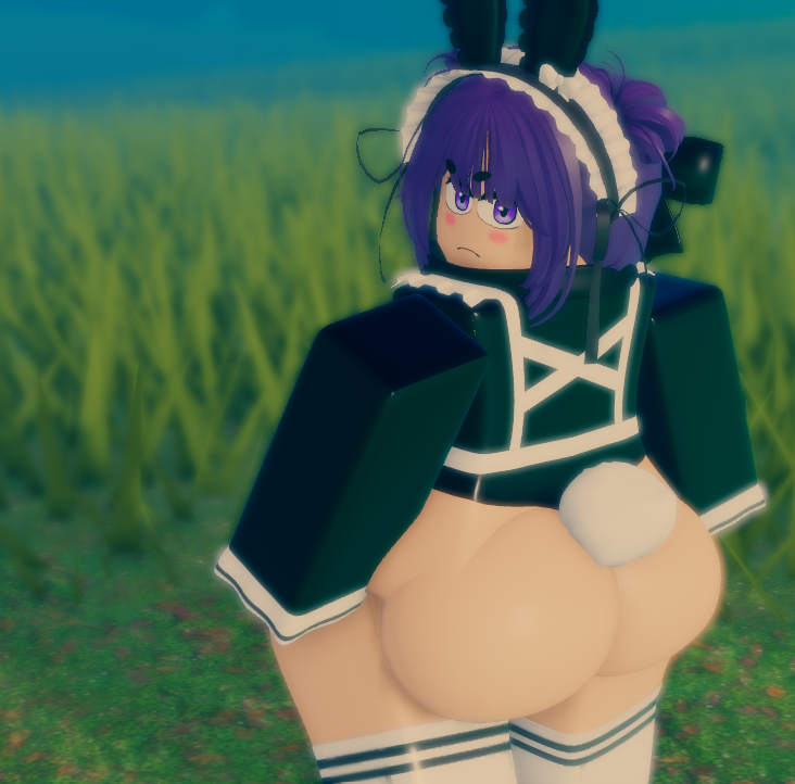 1boy 1femboy 3d 3d_model bottomless bunny_ears erosteria fat_ass femboy femboy_only grass_field grassy_field maid_uniform original_character purple_eyes purple_hair roblox robloxian southphoria southsets tagme zola_(southsets)