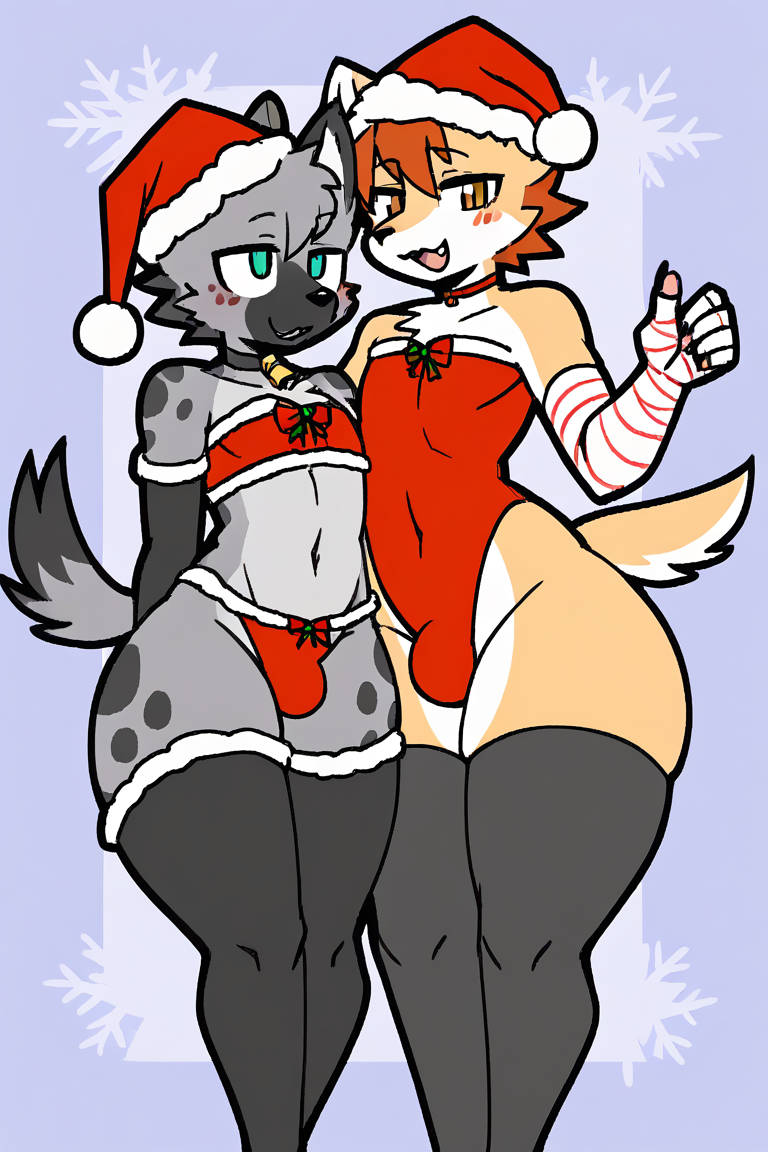 ai_generated blush christmas christmas_outfit femboy furry male male_focus male_only sus_biff thick_ass thick_thighs thigh_highs