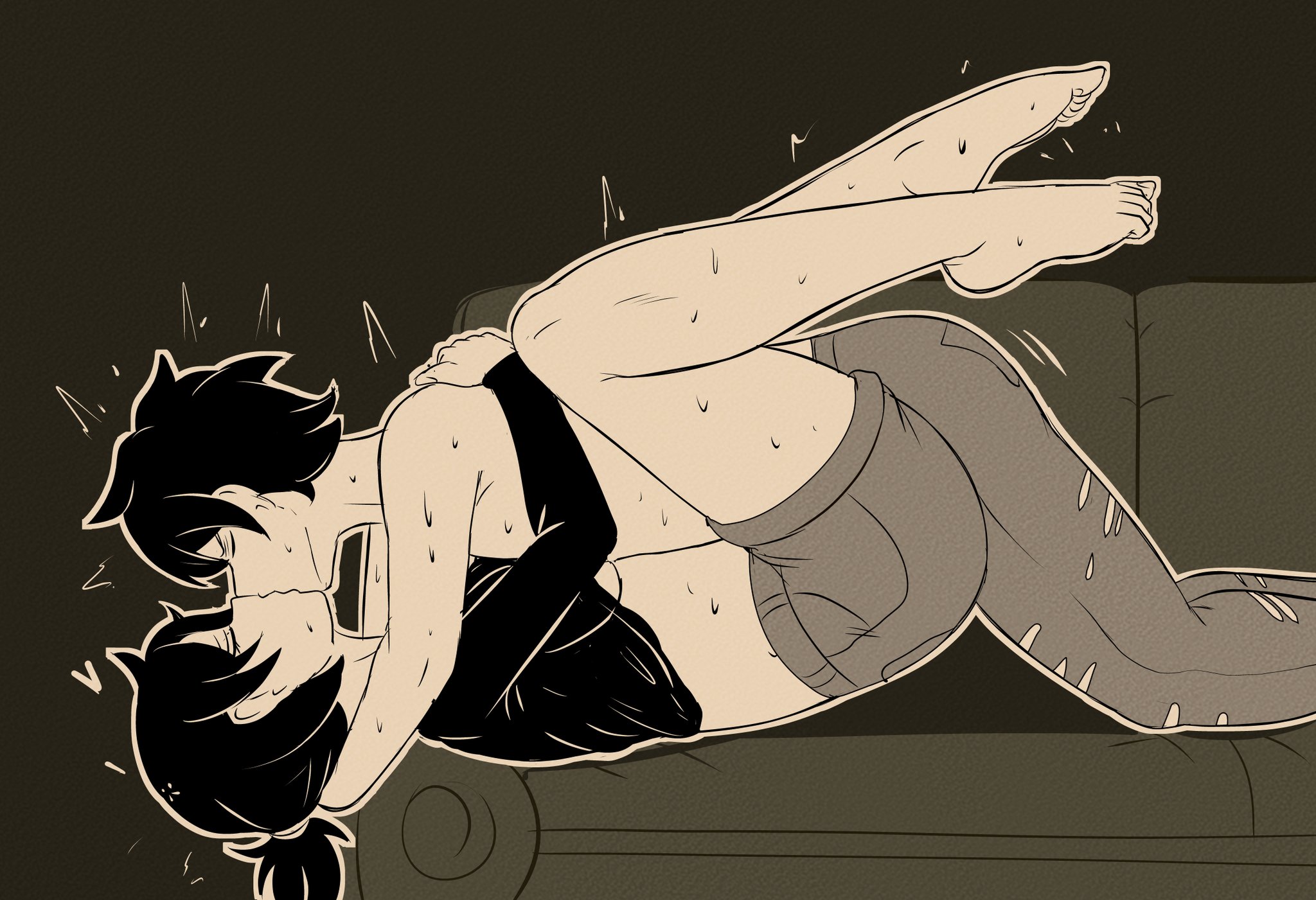 1boy, 1girls, 2d, andrew graves, ashley graves, black hair, breasts, brother and sister, closed eyes, clothed, dry humping, feet, feet up, female, fuzzlogik, humping, incest, kissing, male, male and female focus, missionary position, ponytail, romantic, siblings, straight, sweat, the coffin of andy and leyley, wholesome