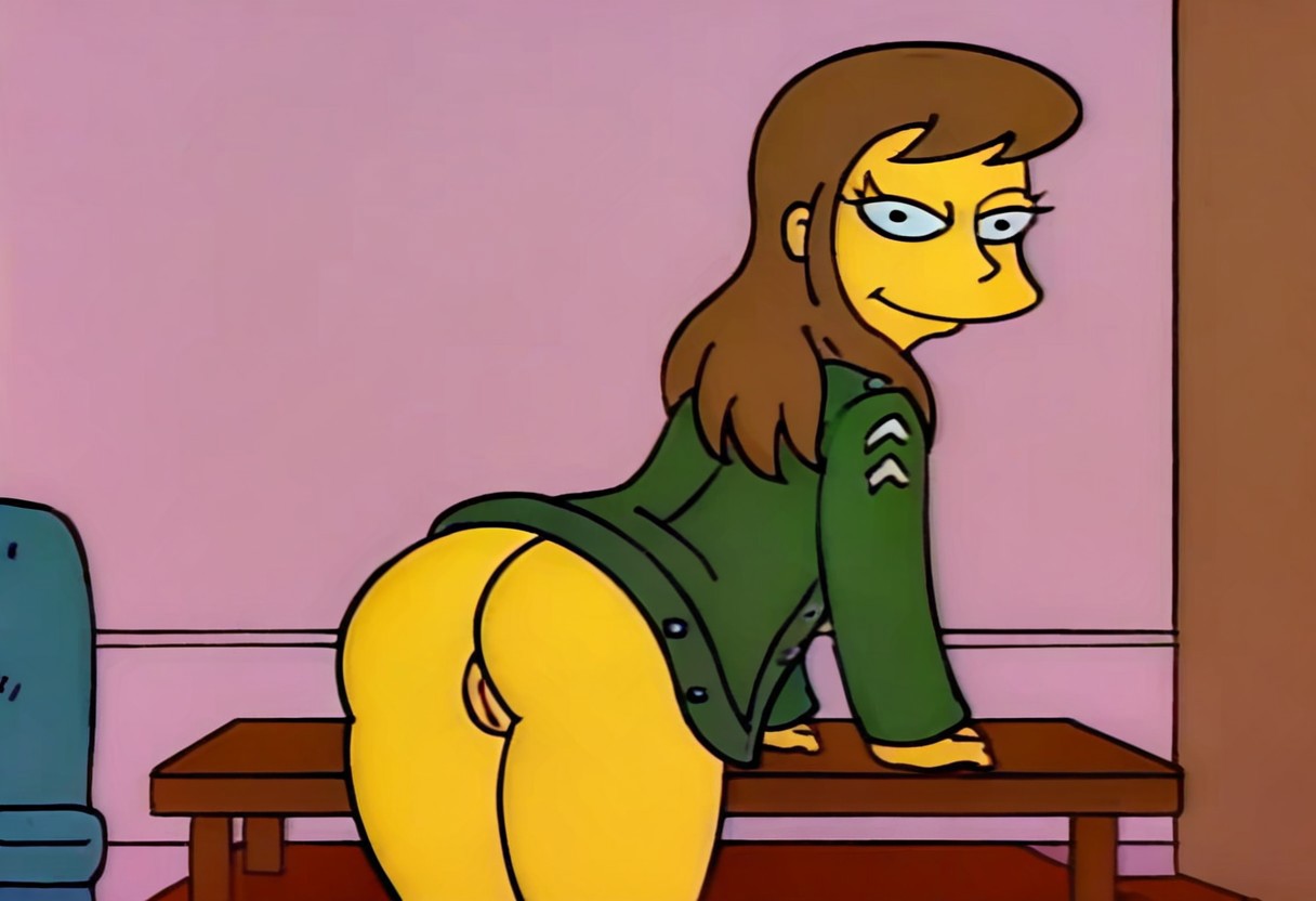 1girls 20th_century_fox 20th_century_studios accurate_art_style ai_generated ass ass_focus bedroom_eyes bent_over bent_over_table bottomless from_behind head_down_ass_up indoors large_ass laura_powers leaning_on_table living_room looking_back_at_viewer presenting_hindquarters pussy rear_view smile solo solo_female standing the_simpsons