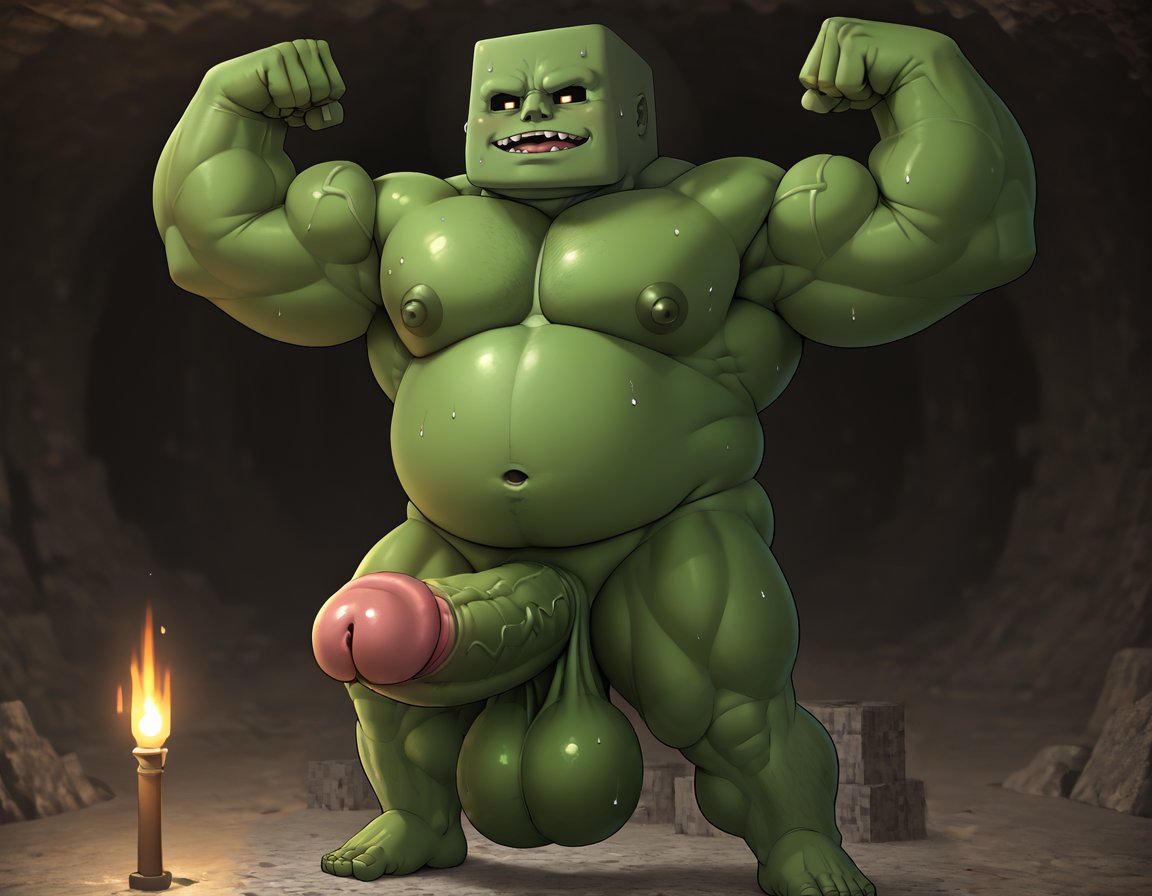 1boy 1male ai_generated balls big_balls big_muscles big_nipples big_penis big_testicles black_sclera booster_rex cave completely_nude completely_nude_male daddy green_body green_skin huge_balls huge_cock huge_muscles huge_nipples huge_testicles looking_at_viewer male microsoft minecraft mojang muscles muscular muscular_male naked naked_male navel nipples open_mouth penis smile smiling smiling_at_viewer solo testicles torch yellow_eyes zombie zombie_(minecraft)