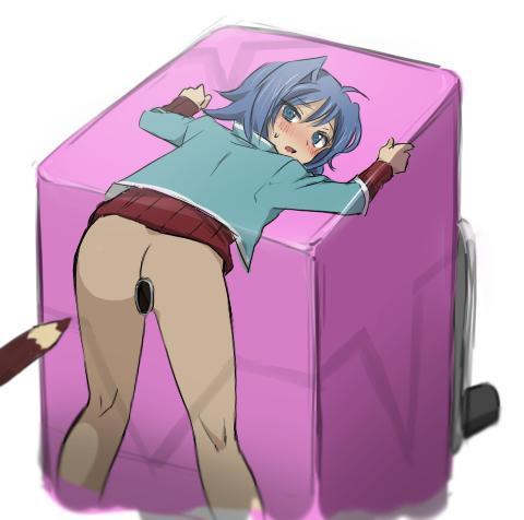 aichi_sendo ass blue_eyes blue_hair blush cardfight!!_vanguard hair male pencil pencil_sharpener sexually_suggestive writing_utensil yaoi