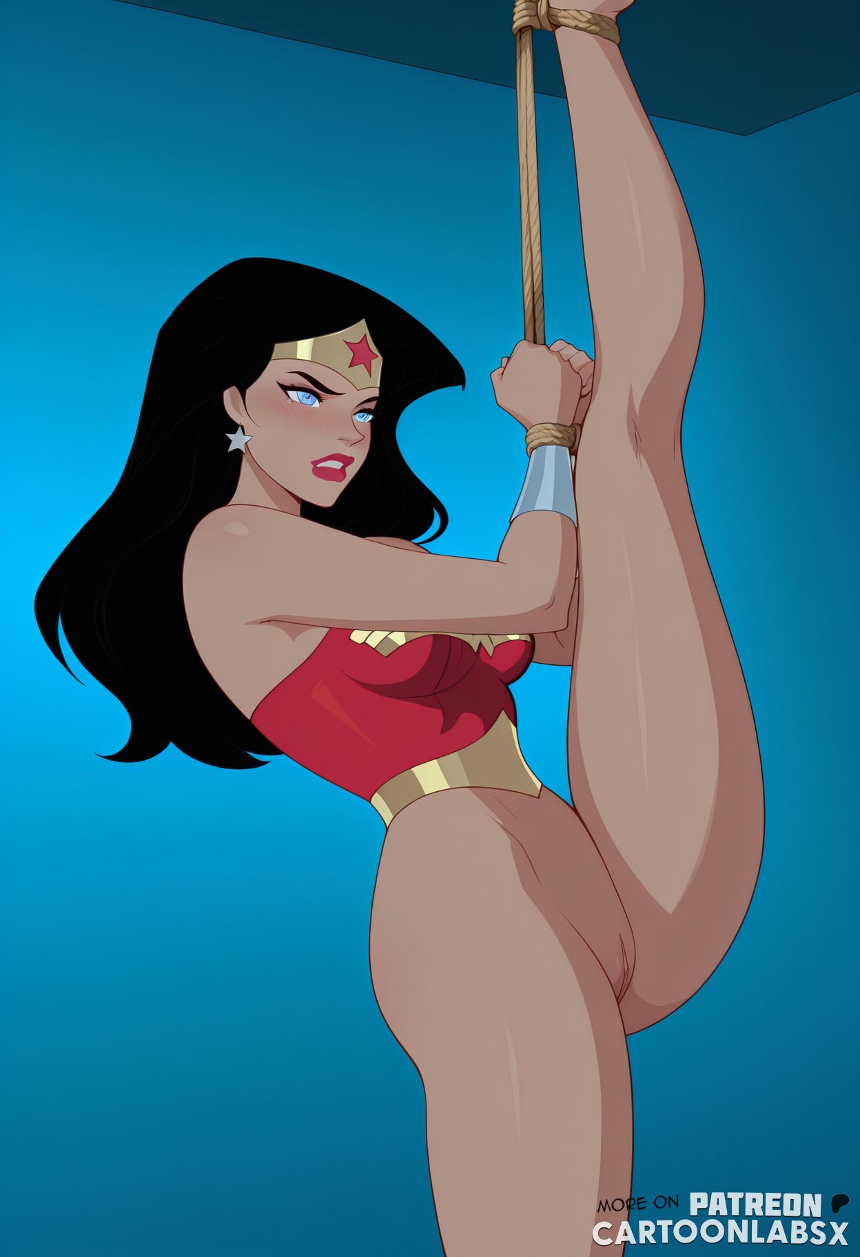 1girls, ai generated, bondage, captured, captured heroine, cartoony, dc, dc comics, defeat, defeated, defeated heroine, diana prince, domination, exposed, exposed pussy, female, female only, helpless, helpless female, helpless superheroine, humiliated, humiliating, humiliation, humiliation fetish, pussy, restrained, restrained arms, restraints, solo, superhero, superhero costume, superheroine, tied, tied arms, tied hands, tied up, wonder woman, wonder woman (series)