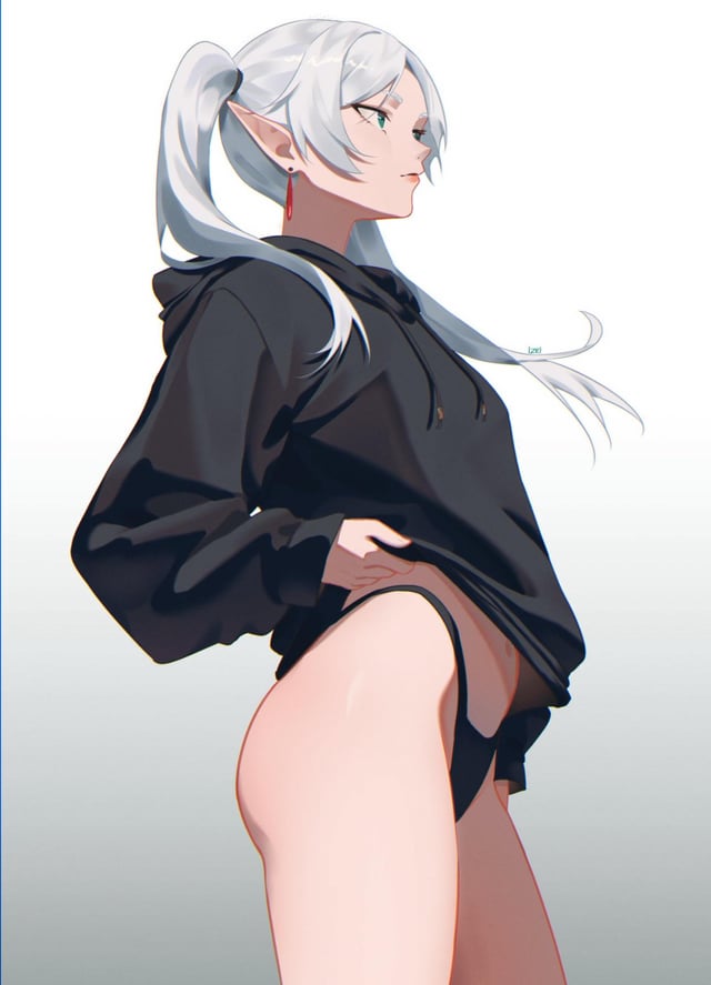1girls, ass, black bikini, female, female only, frieren, frieren beyond journey's end, half naked, izei1337, naked, naked female, sexy, sexy pose, solo, sousou no frieren, wallpaper, white hair
