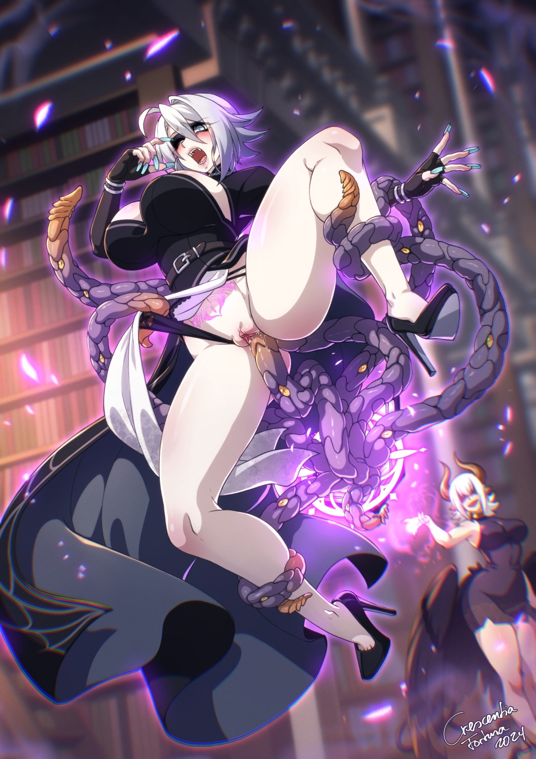 2girls, crescentia, deathblight, deathblight barghest, defeated, defeated heroine, demon girl, fawaris (deathblight barghest), femsub, fit female, hourglass figure, human, human female, interspecies, large breasts, light-skinned female, magic, magic circle, monster rape, rape, restrained, reverse suspended congress, sex, slim waist, spread legs, struggling, succubus tattoo, suspended congress, tagme, tentacle, tentacle rape, tentacle sex, teratophilia, thick thighs, vaginal penetration, what if, wide hips