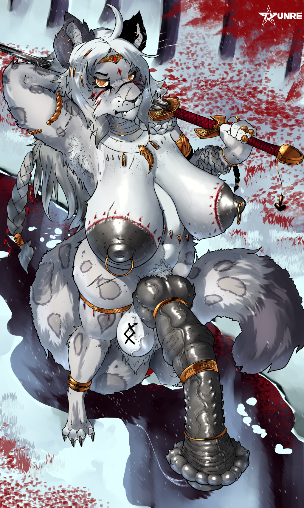 1futa, anthro, fur, furry, futa only, futanari, gigantic penis, horsecock, horsecock futa, huge breasts, huge cock, large breasts, nude, standing, tyunre, voluptuous
