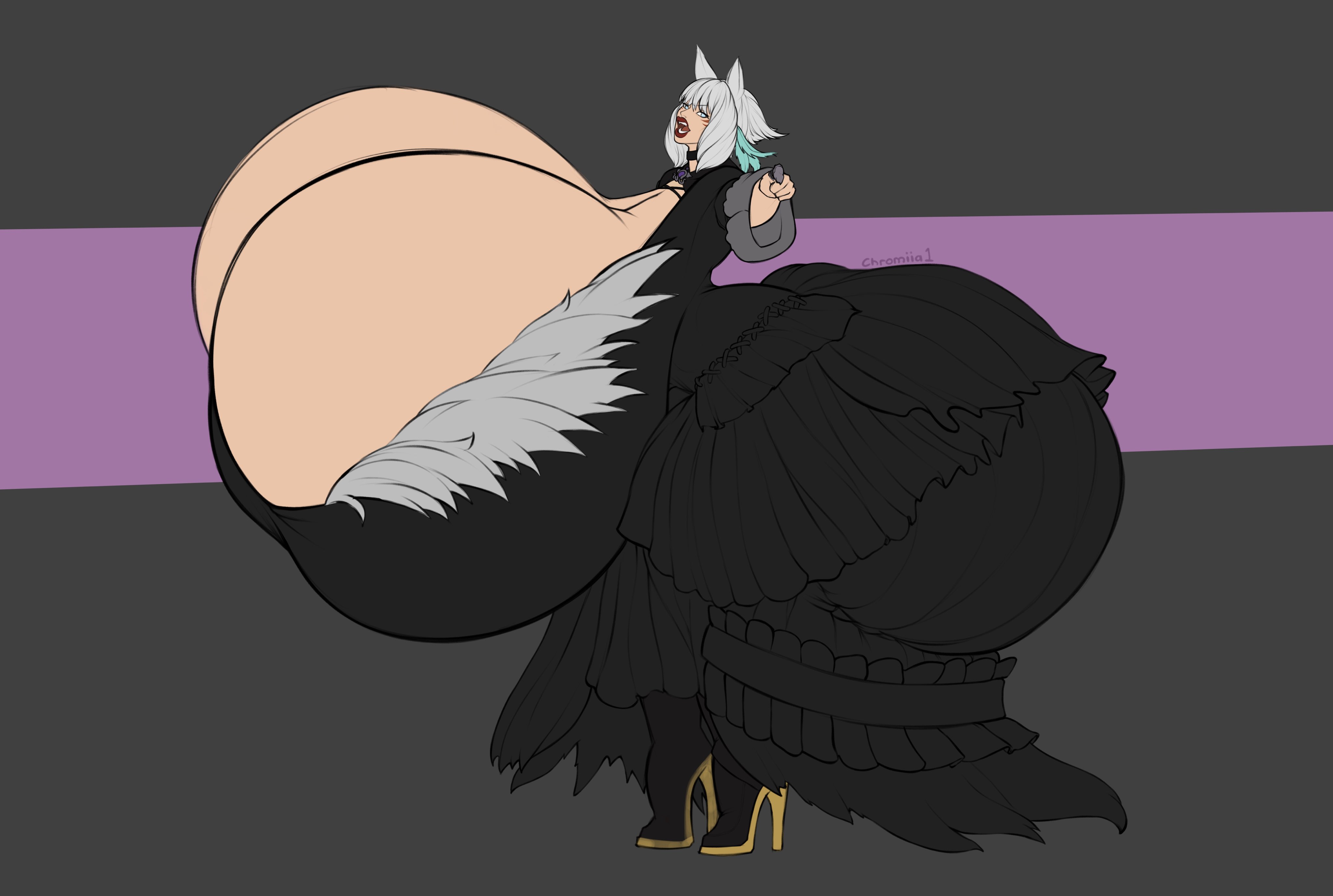 1girls, ass, big ass, big breasts, big lips, bimbo, bimbo lips, breasts, cat ears, chromiia1, cleavage, dress, fat ass, female, female focus, female only, final fantasy, final fantasy xiv, giant ass, giant breasts, gigantic ass, gigantic breasts, heels, high heels, huge breasts, hyper, hyper ass, hyper breasts, massive ass, massive breasts, mostly clothed, revealing clothes, round ass, solo, thick ass, thick lips, y'shtola