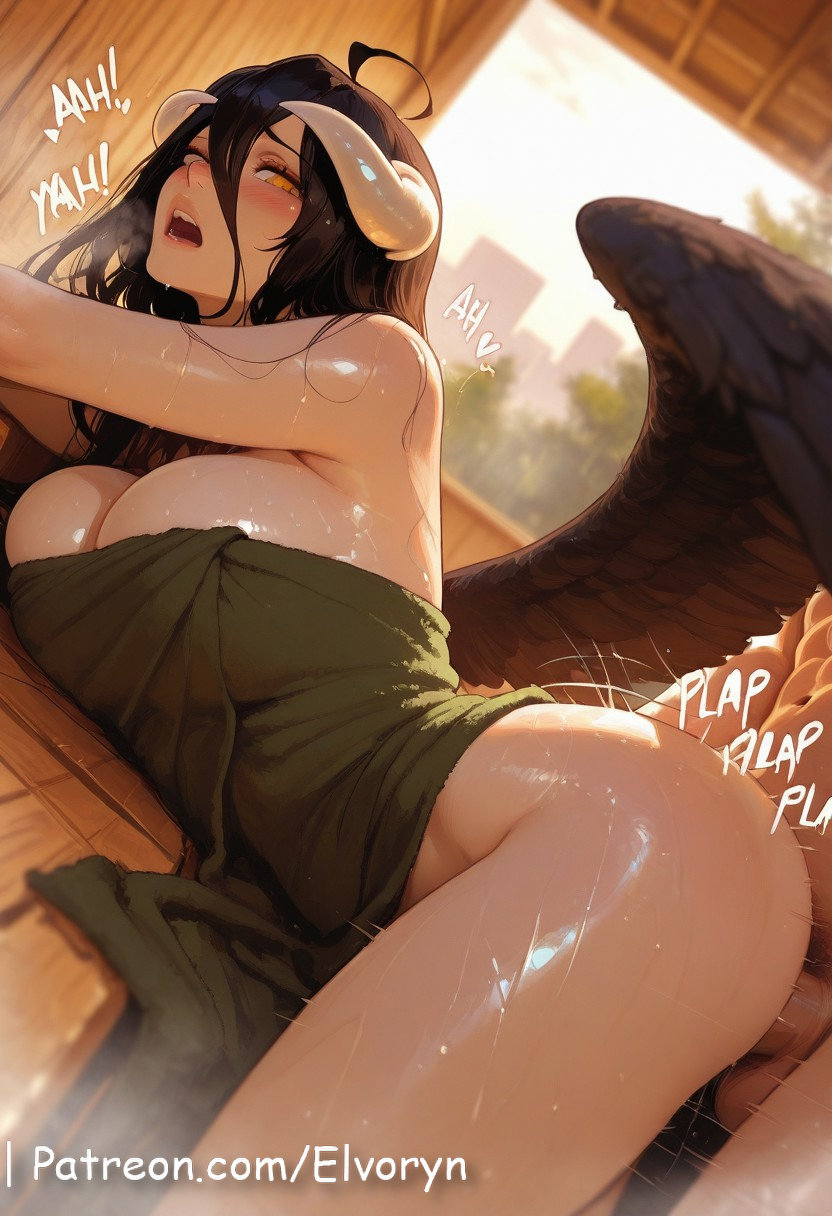 1boy, 1girls, ahe gao, ai generated, albedo (overlord), ass, bare arms, bare legs, bare shoulders, bare thighs, big ass, big breasts, big butt, big penis, black hair, blush, breasts, color, defeated, defeated heroine, demon, elvoryn, female, female on top, green bra, green underwear, hi res, horns, huge breasts, interracial, large breasts, light skin, light-skinned female, long hair, male, male penetrating, male/female, netorare, nipples, ntr, nude, nude female, nude male, on bikini, overlord (maruyama), penetration, penile penetration, penis, penis in pussy, perfect loop, pleasure face, prone bone, pussy, rape, sex, sex from behind, sitting on person, succubus, tagme, thick thighs, vaginal penetration, yellow eyes