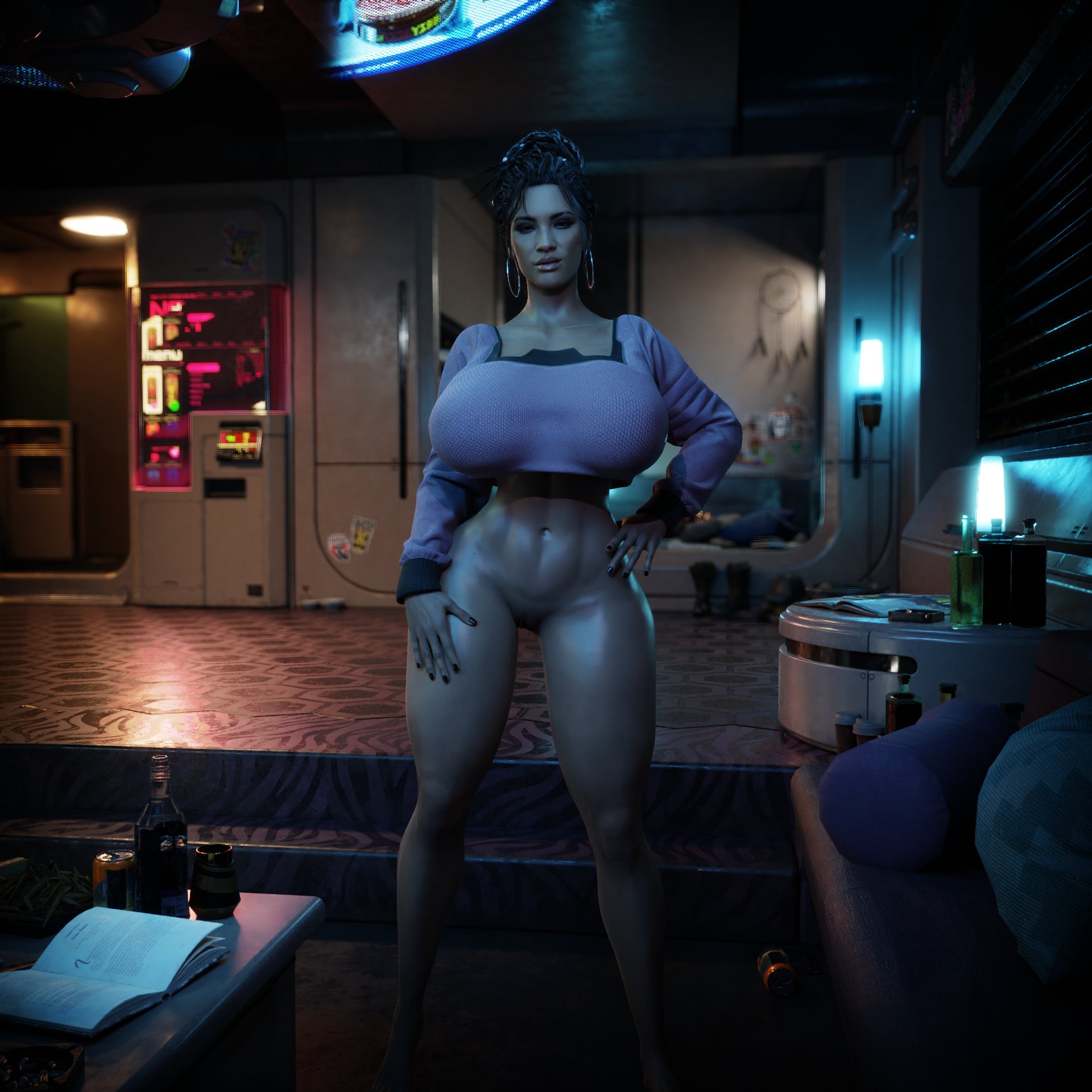 1girls, 3d, big breasts, bonez3dp, bottomless, breasts, cd projekt red, cyberpunk 2077, female, female only, huge breasts, panam palmer, pussy, solo