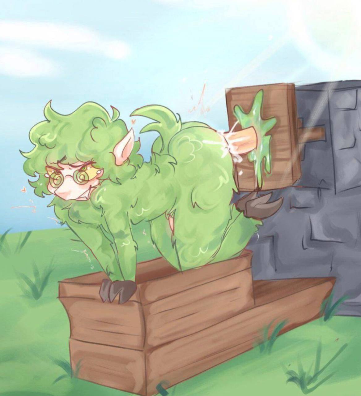 13 cards, 13 карт, 1boy, ahe gao, big ass, caprine, curvy, femboy, furry, gay, grass, green fur, green wool, male, male only, microsoft, minecraft, minecraft sheep fucker machine, piston (minecraft), pleasure face, sheep, sheep (minecraft), stick in ass, wool (fur), вару (13 карт)