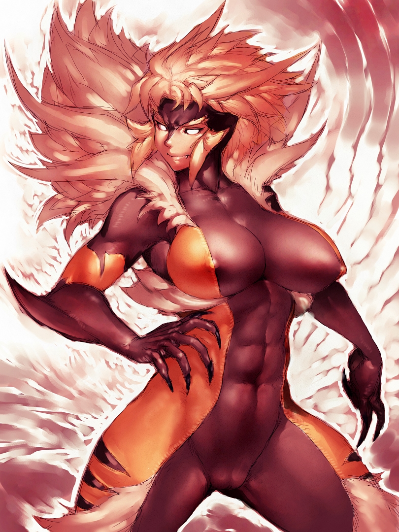 abs blonde_hair bodysuit breasts claws female fumio_(rsqkr) hair large_breasts marvel rule_63 sabretooth short_hair solo standing tight_clothes white_eyes x-men