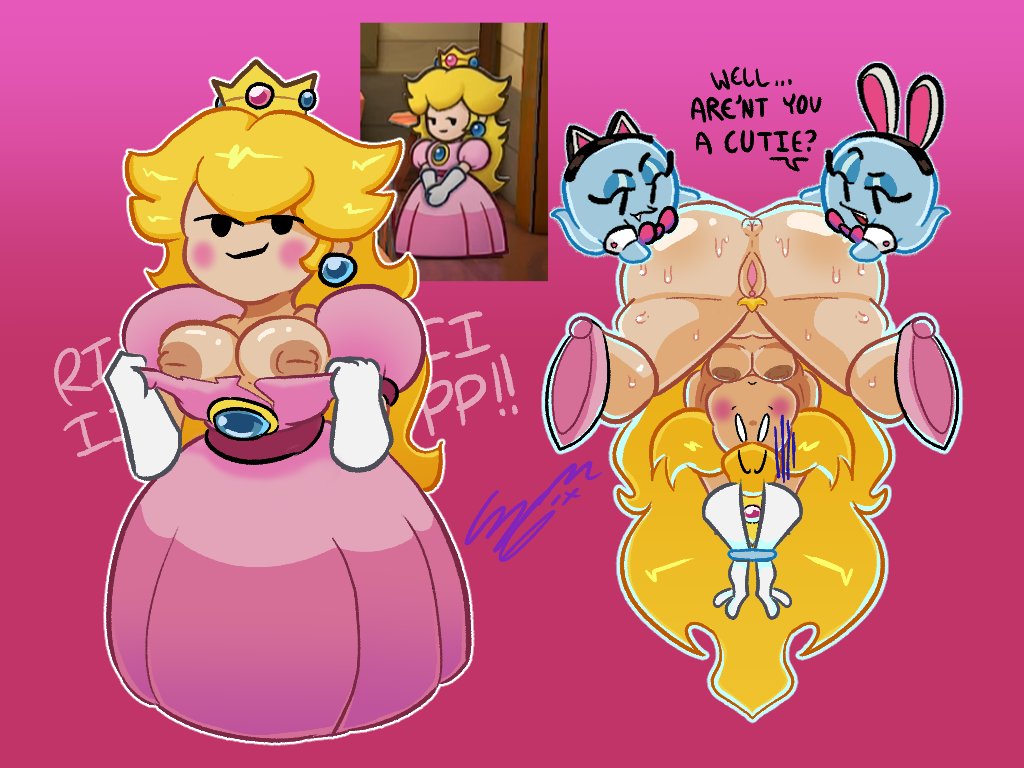 3girls anus ass blonde_hair boo_(mario) dialogue lab18subfloor lahla mario_(series) nintendo paper_mario paper_mario:_the_thousand-year_door paper_peach peeka princess_peach smug smug_face sweat sweatt text upside-down