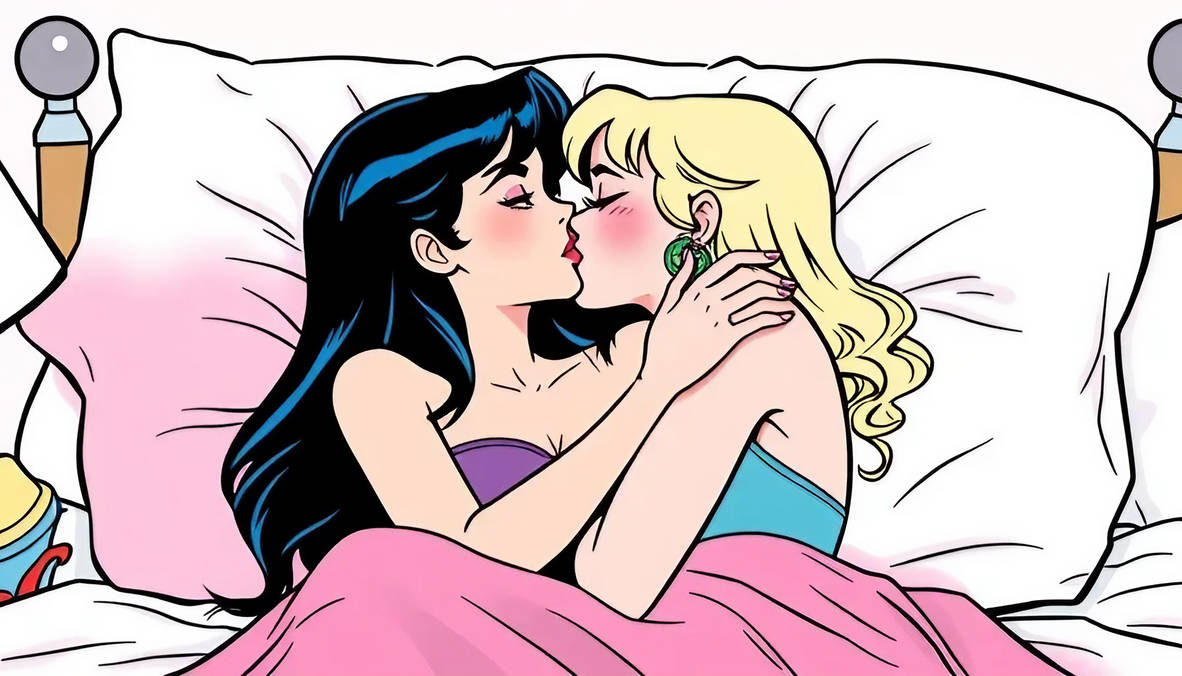 2girls ai_generated archie_comics betty_cooper black_hair blonde_hair female/female female_only girls girls_only kissing lesbian_kiss only_female poisoninthepen veronica_lodge yuri