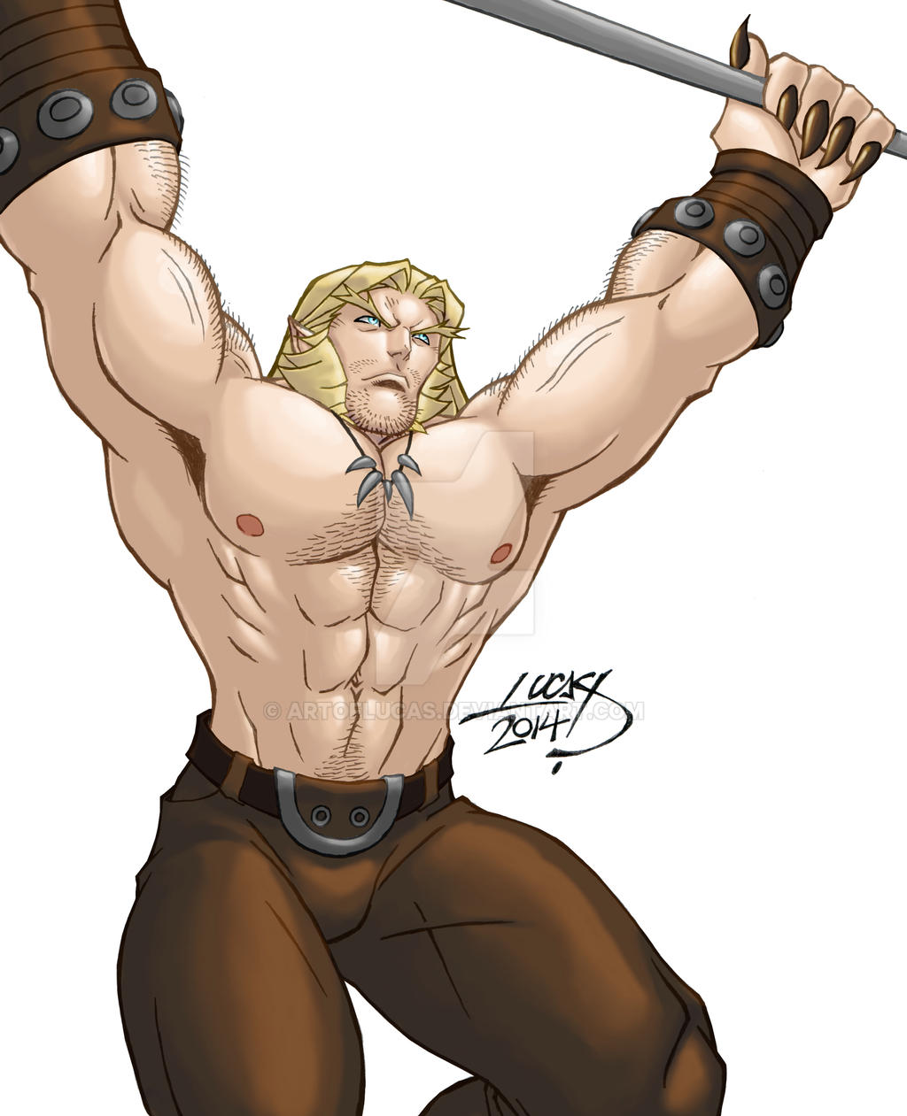 1boy 2014 artist_signature artoflucas blonde_hair bulge clawed_fingers flaccid male male_only marvel marvel_comics sabretooth shirtless shirtless_male six_pack solo solo_male victor_creed white_background workout x-men