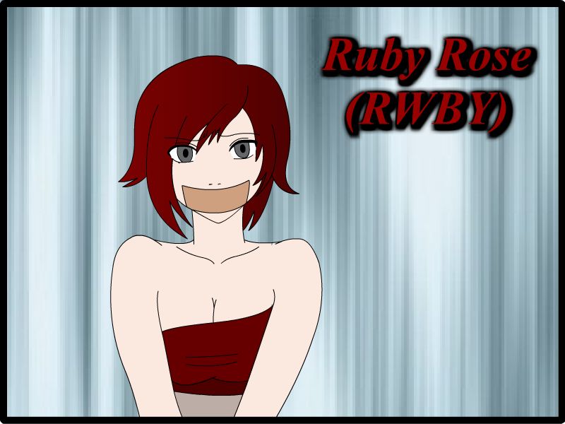 1girls female female_only gag grey_eyes human mrjokerpt red_hair ruby_rose rwby solo toony