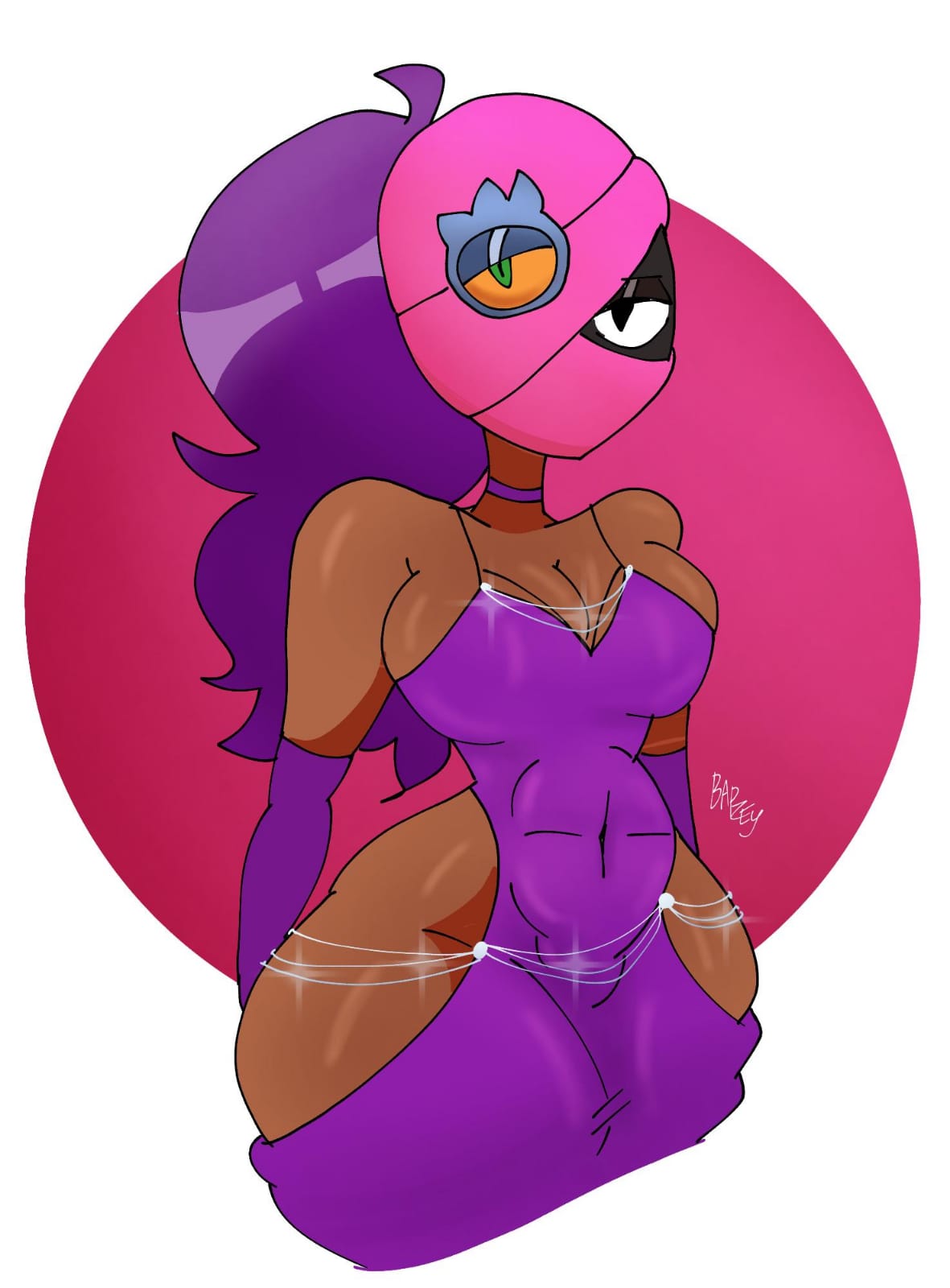 bapzey bot (artist), brawl stars, breasts, female, looking at viewer, navel, tara (brawl stars)