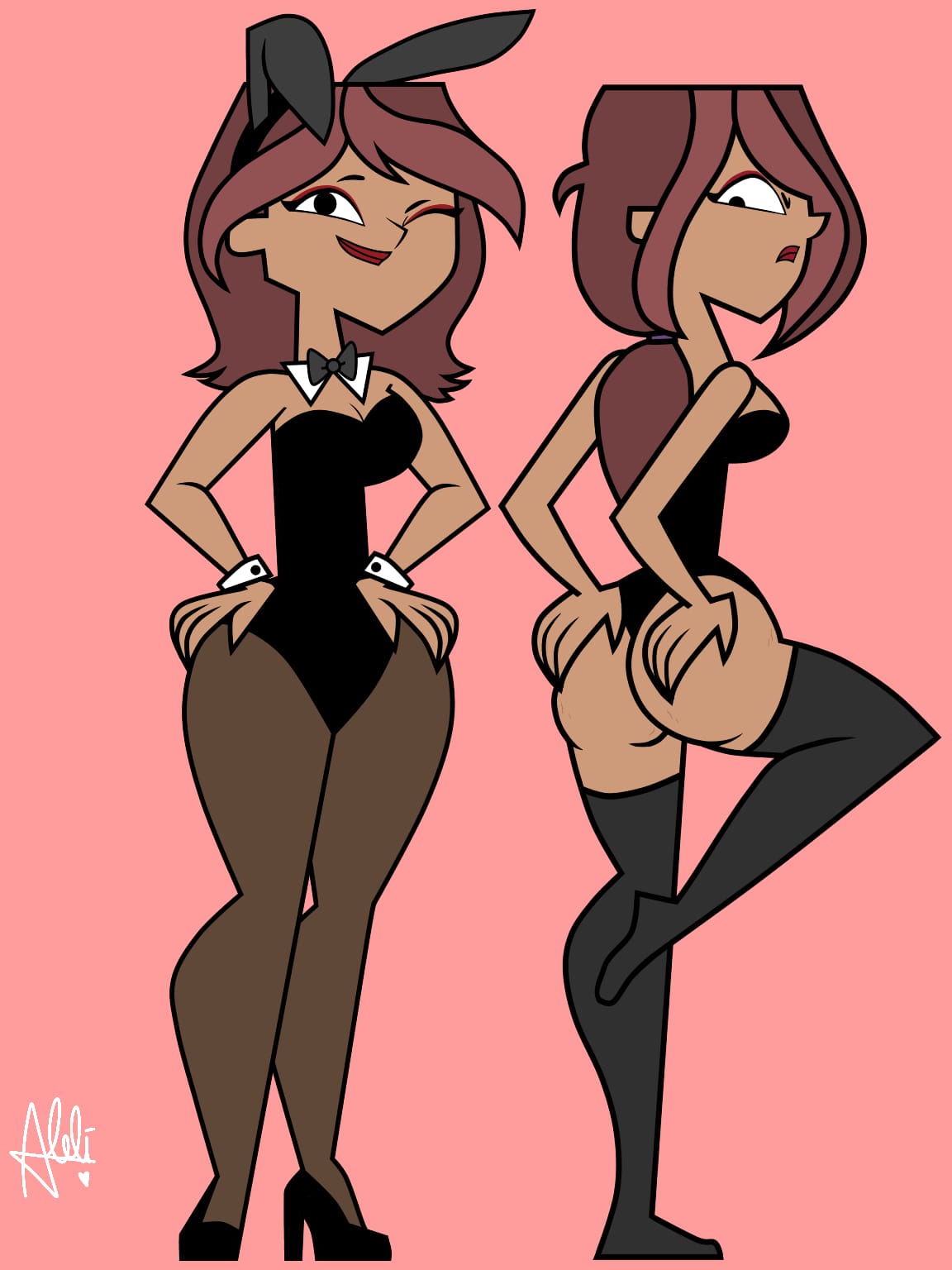 1girls accurate_art_style alelii_scottlover big_ass big_butt bunny_ears bunnysuit butt_focus clothed clothing curvy curvy_figure dyed_hair eyeshadow female female_only heels huge_ass huge_butt lipstick makeup no_sex oc original_character self_insert simple_background smile smiling stockings stretch_marks tan_body tan_fur tan_skin thick thick_ass thick_thighs thighs total_drama_island wink