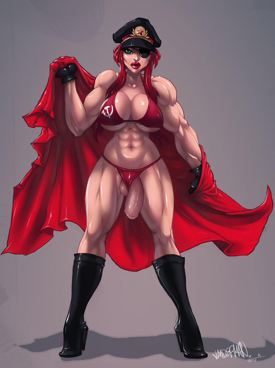 1futa abs ball_bulge balls balls_in_panties balls_under_clothes bikini boots bra breasts cape cleavage communist curvy erect_nipples eye_patch flaccid futa_only futa_sans_pussy futanari gloves green_eyes hair hat headgear huge_breasts ineffective_clothing intersex large_penis light-skinned_futanari light_skin looking_at_viewer muscles muscular_futanari nipple_bulge nipples panties panty_bulge penis penis_out pin_up pinup red_hair red_kommissar solo soviet veiny_penis xxxbattery