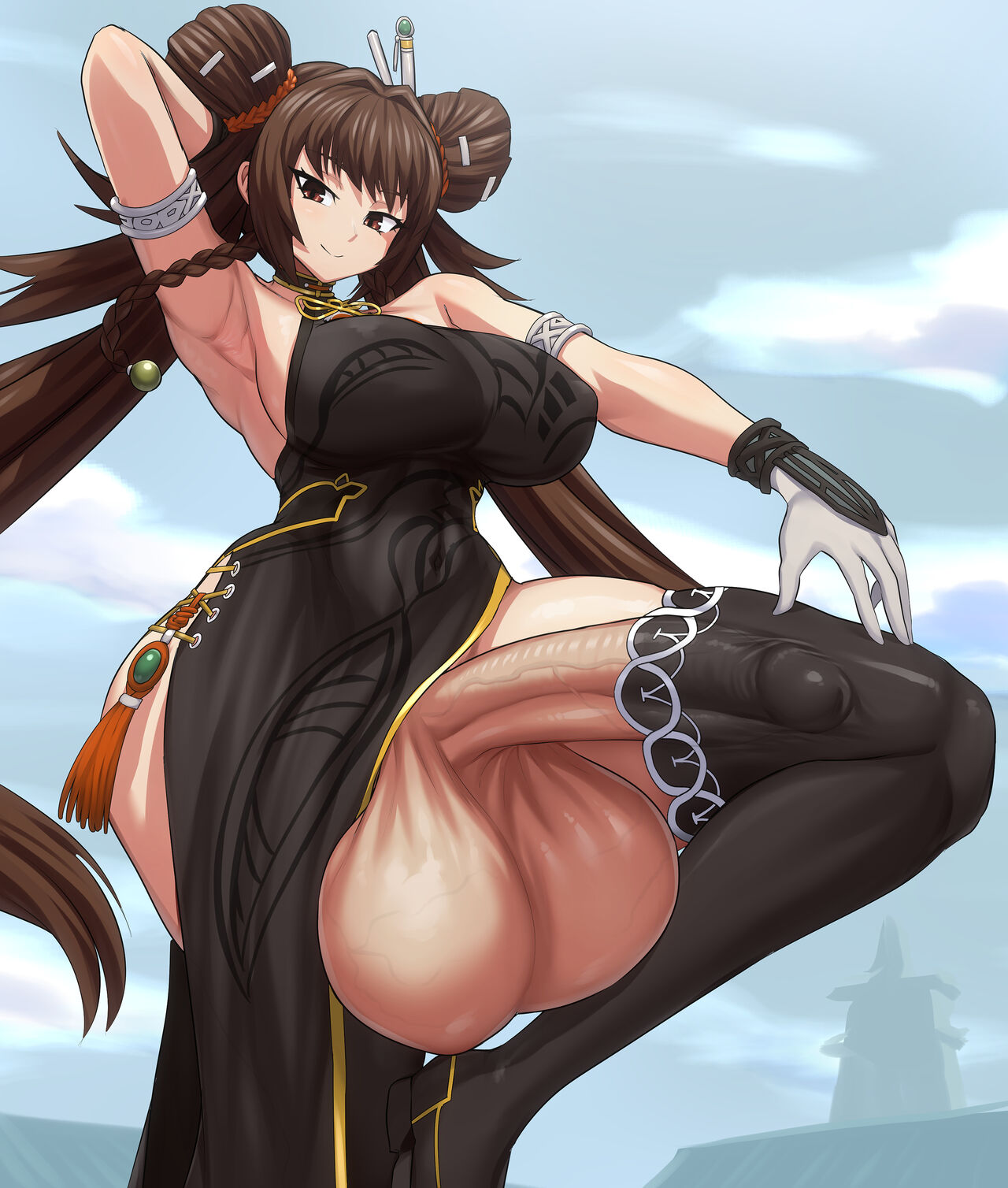 1futa armpits balls_bigger_than_head dickgirl dnf_duel dungeon_and_fighter futanari huge_balls huge_cock huge_testicles hyper_balls hyper_penis jadf nen_master_(dungeon_and_fighter) penis_in_thighhighs solo tagme thick_thighs veiny_testicles wide_hips