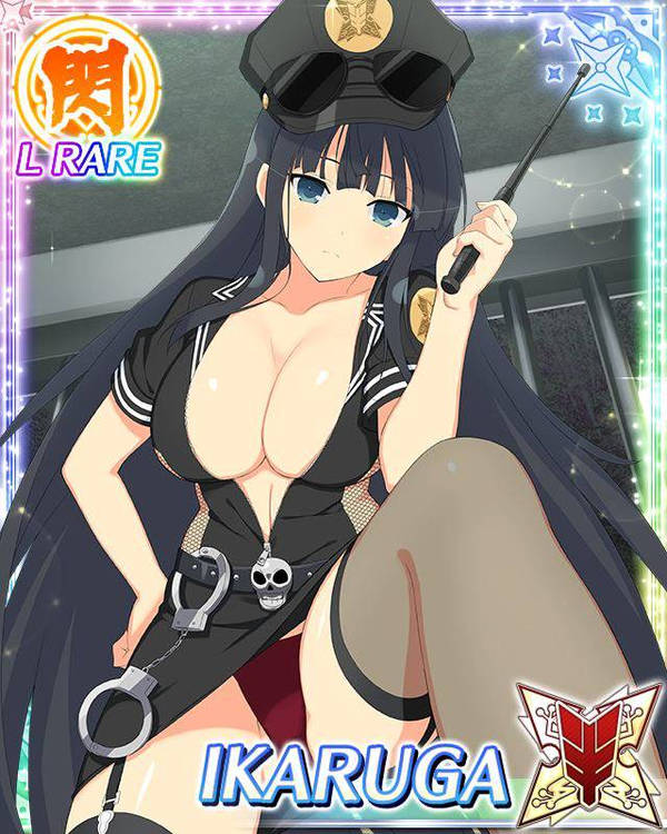 1girls baton black_dress black_hair blue_eyes breasts dress garter_straps hand_on_hip handcuffs hat holding_baton ikaruga_(senran_kagura) large_breasts long_hair looking_at_viewer maxdxd panties police police_uniform policewoman red_panties senran_kagura sunglasses sunglasses_on_hat thighhighs upskirt