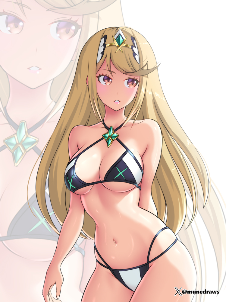 anime_nose blonde_hair breasts female female_only jpeg mune mythra nintendo pointy_chin solo tagme xenoblade_(series) xenoblade_chronicles_2