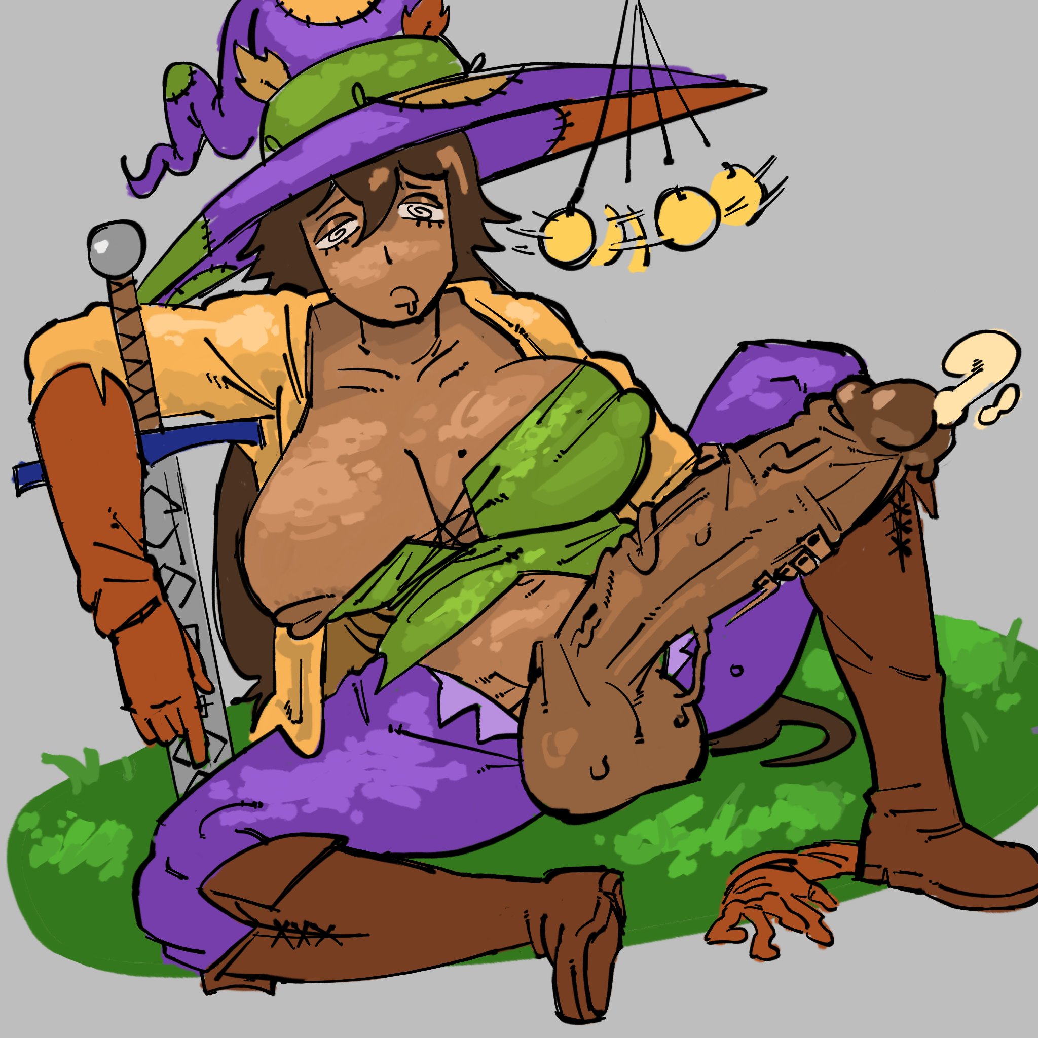 1futa, areola, areolae, balls, big penis, blankate, brown hair, clothed, clothing, cum, cum drip, dark skin, dark-skinned futa, futa only, futanari, huge cock, human, hypnosis, intersex, long hair, masturbation, mind control, mostly clothed, nipple slip, nipples, penis, solo, solo futa