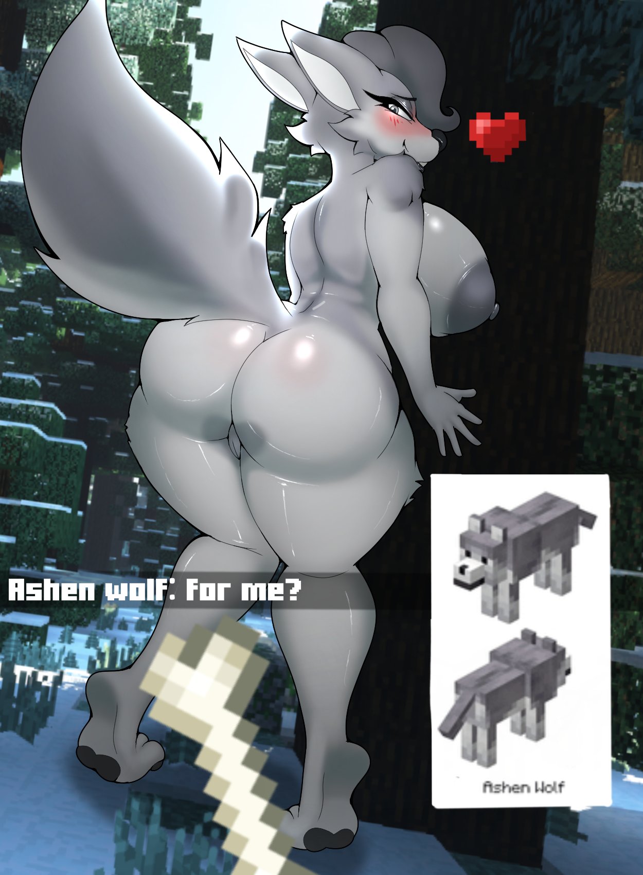 1girls anthro anthro_only anthrofied areola ash_(foxgumie) ashen_wolf_(minecraft) ass back_view big_areola big_ass big_breasts big_nipples big_thighs breasts dialogue dialogue_box elzorrogomita female female_focus female_only foxgumie fur furry heat huge_areola huge_ass huge_breasts huge_nipples huge_thighs looking_to_the_side microsoft minecraft mojang nipples solo tagme text thick_hips thick_thighs thighs wolf wolf_(minecraft) wolf_ears wolf_girl wolf_tail xbox_game_studios