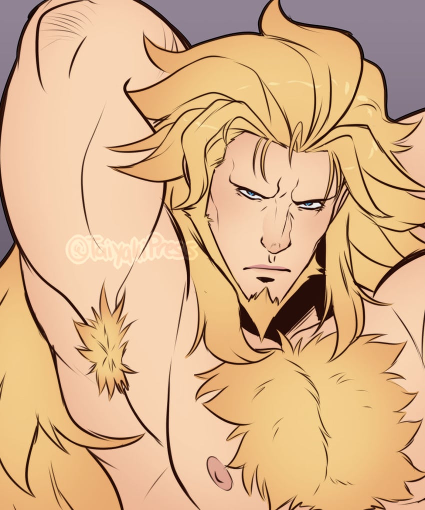 armpit armpit_hair bara beard chest_hair facial_hair guilty_gear hand_behind_head leo_whitefang male male_only muscles muscular nude solo solo_male taiyakipress