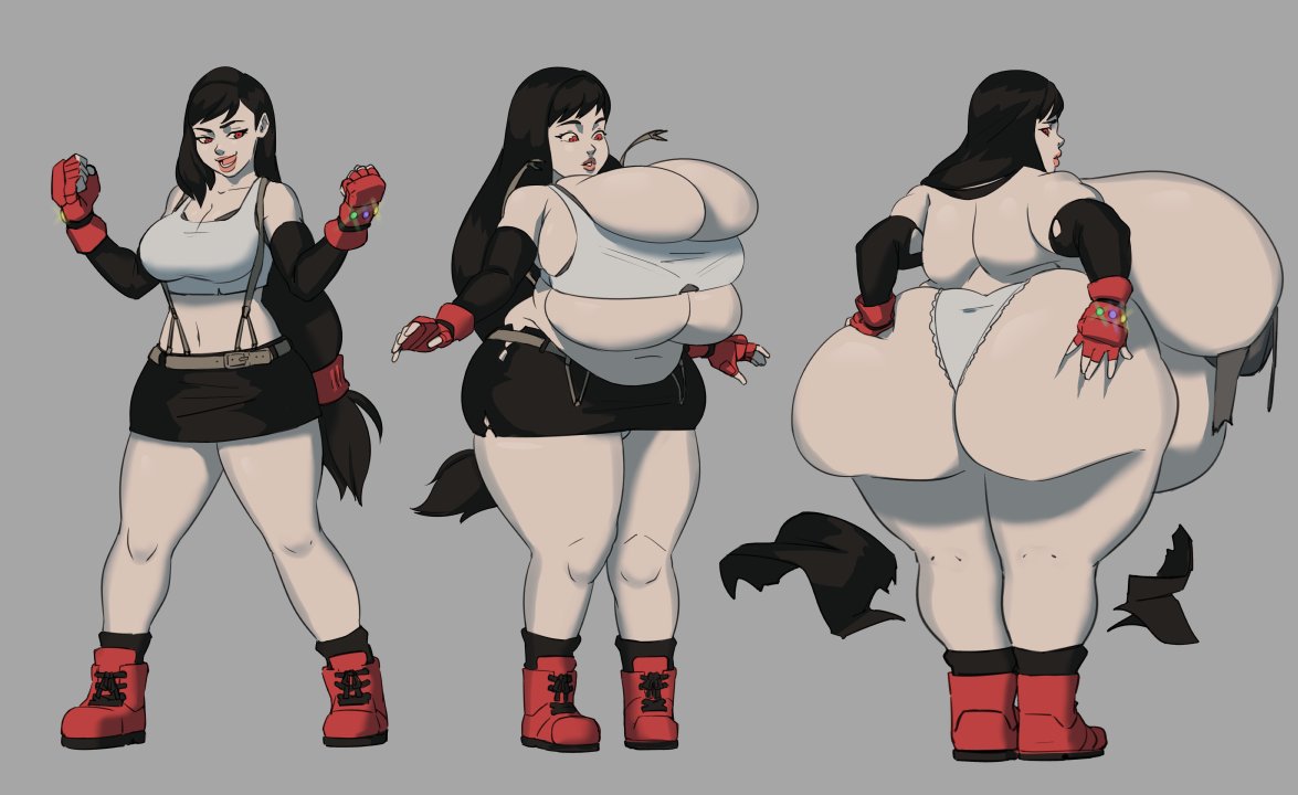 1girls 1oddbear ass ass_expansion big_breasts breast_expansion breasts final_fantasy final_fantasy_vii huge_ass huge_breasts panties sequence thick_thighs thighs tifa_lockhart wardrobe_malfunction