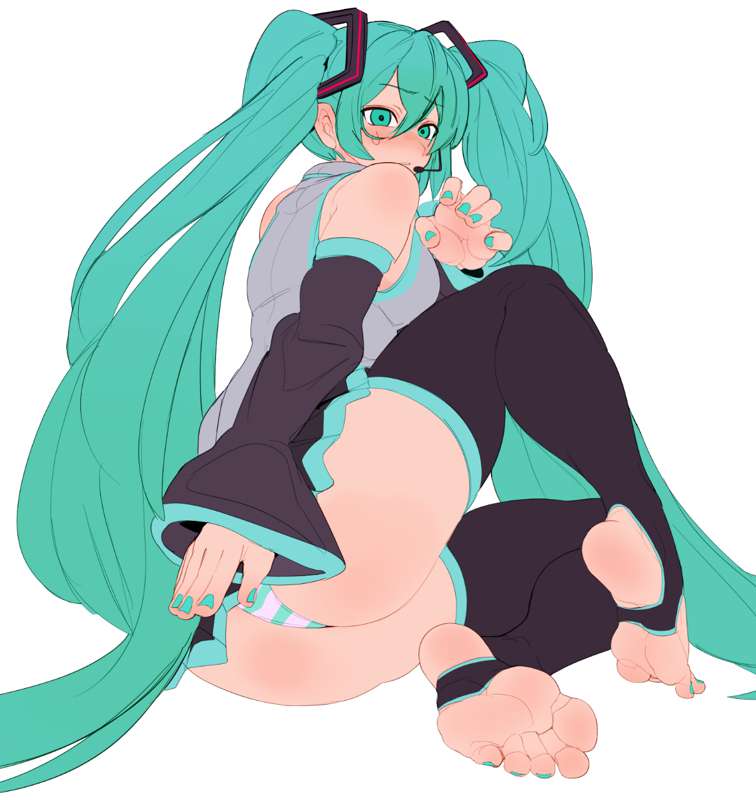 ass ass_focus barefoot big_ass blue_eyes blue_hair blue_panties cashumeru cute fat_ass feet hatsune_miku long_hair skirt tagme upskirt vocaloid wholesome