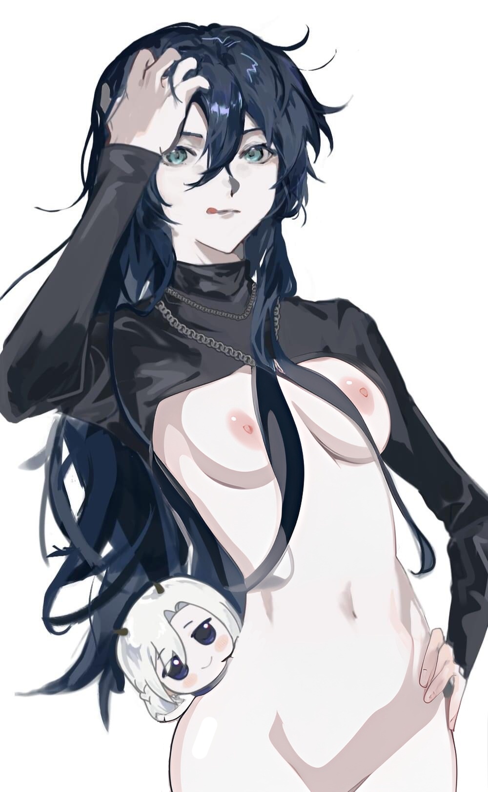 ai_generated breasts dark_blue_hair enma(tsbd) female jaki nipples nude traced tsbd turquoise_eyes