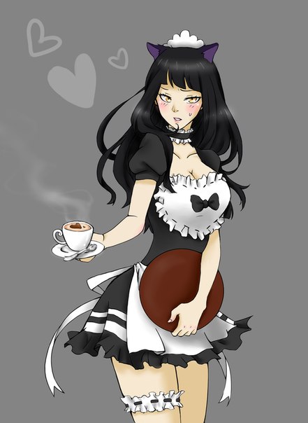 blake belladonna, blush, female, female only, hair, human, maid, maid outfit, maid uniform, rwby, simple background, solo, tagme