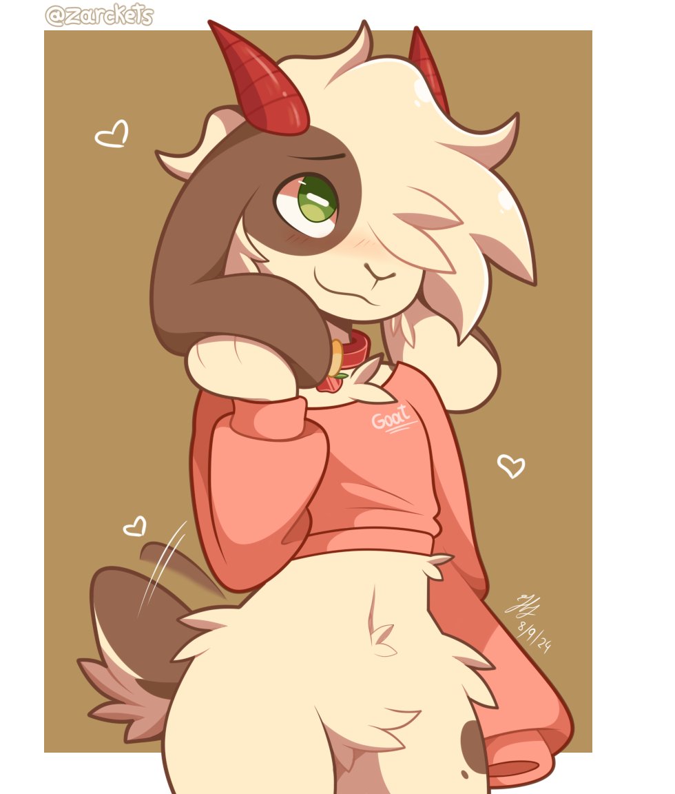 background femboy goat hoodie legwear no_humans non-human non-human_only pink_clothing solo twitter_username zarckets