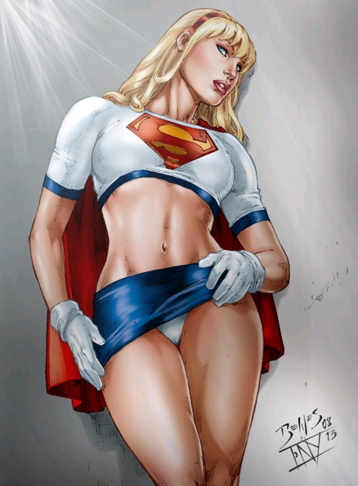 2000s 2008 2013 blonde_hair blue_skirt cape curvy_female dc dc_comics deviantart_link ed_benes ed_benes_studio gloves heroine legs light-skinned_female light_skin linda_danvers midriff panties_peek pinup red_cape showing_panties signature skirt_lift slim_waist supergirl superheroine superman:_the_animated_series superman_(series) superman_logo thighs tiara tony_ramirez white_gloves white_panties