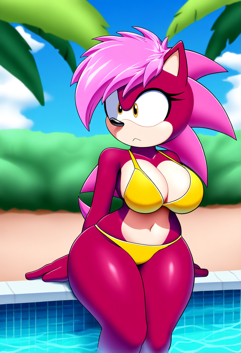 ai_generated ass booty breasts female hips magenta_fur pink_hair seductive_look solo sonia_the_hedgehog sonic_(series) sonic_the_hedgehog_(series) sonic_underground thick_thighs thighs