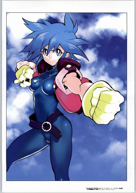 1girls 2004 allenby_beardsley belt blue_hair bodysuit female fujimoto_hideaki g_gundam gloves gundam short_hair solo standing tagme text