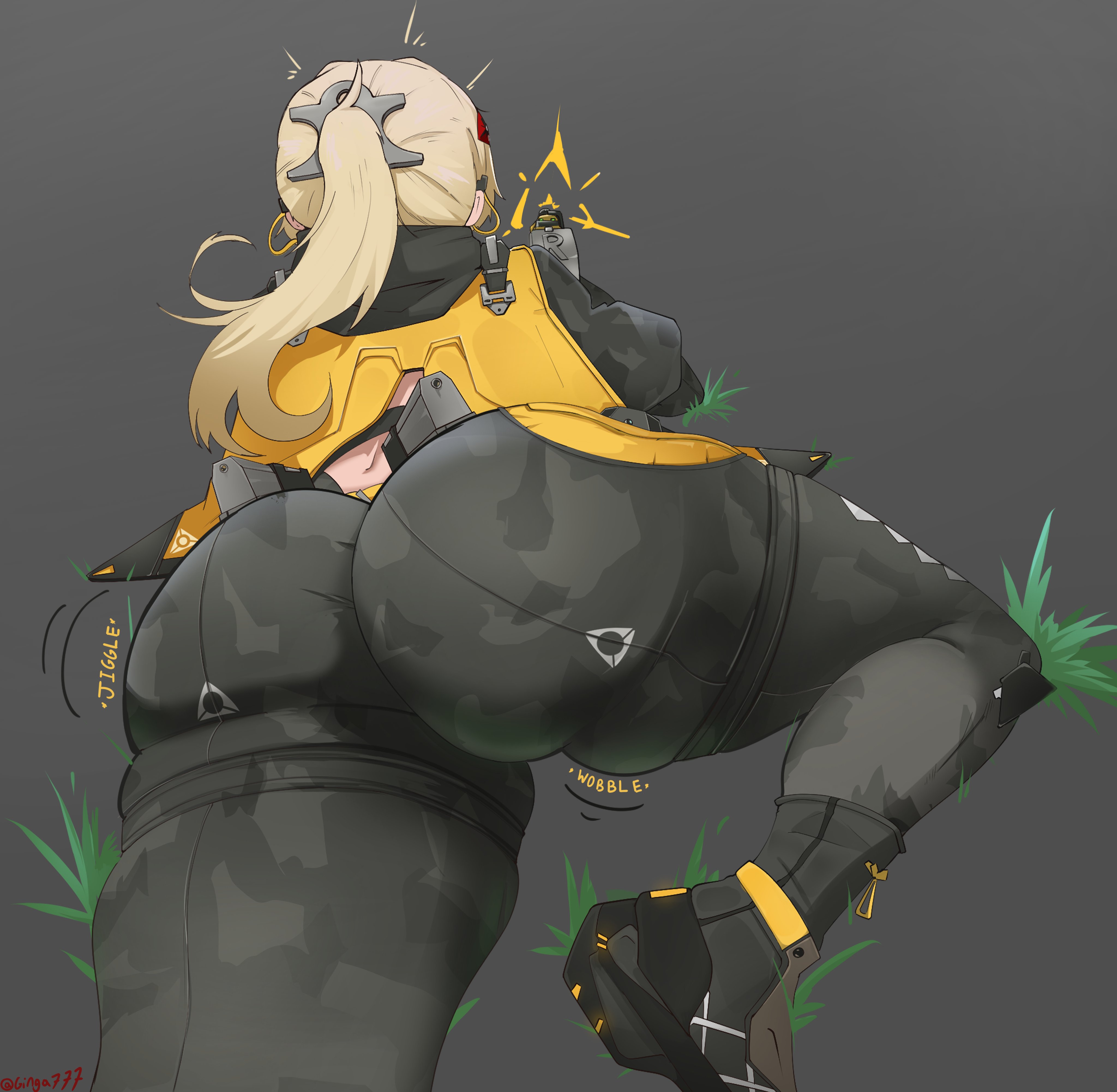 ass, ass focus, big ass, big butt, bubble butt, fat, fat ass, from behind, gigantic ass, ginga777, huge ass, jiggle, jiggling ass, lying on stomach, one knee up, raised knee, shooting, thick thighs, trigger (zenless zone zero), zenless zone zero