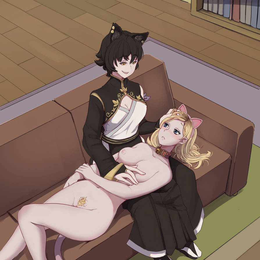 2girls age_difference big_breasts black_hair blonde_hair blue_eyes breasts buffy_summers buffy_the_vampire_slayer cat_ears clothed_female crossover female female_only girls_only hiwonoafu kali_belladonna large_breasts milf multiple_girls nude_female older_female rwby yellow_eyes younger_female yuri