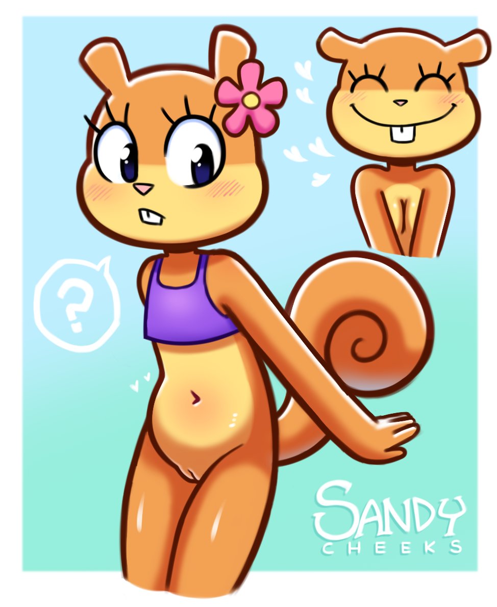 1girls anthro bottomless breasts disfigure female furry nickelodeon pussy sandy_cheeks smiling spongebob_squarepants tagme tummy