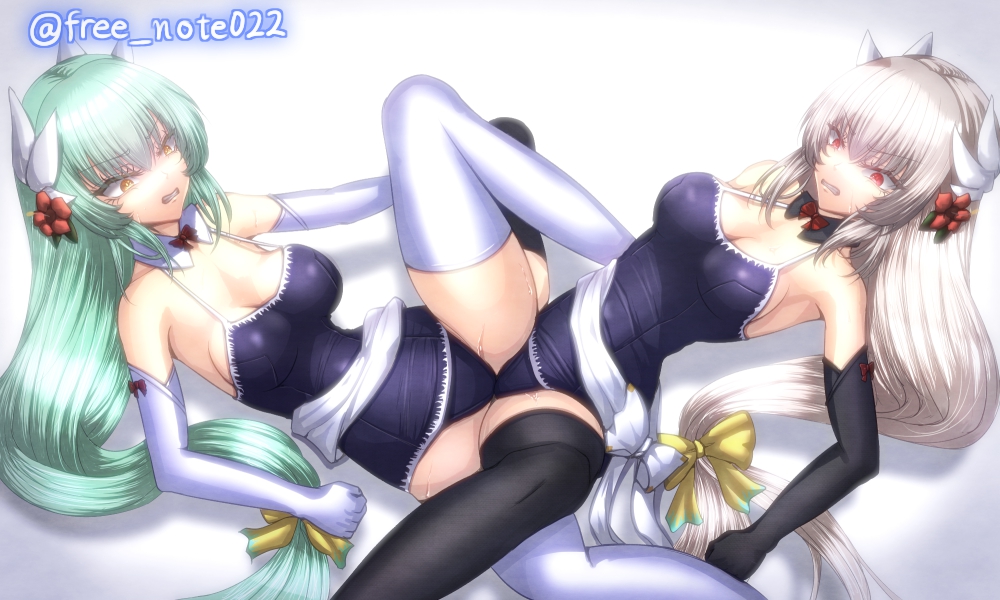 2girls angry angry_eyes angry_sex black_gloves black_leggings black_legwear blush breast_press breasts catfight clothed clothed_sex clothing competitive_sex dragon_girl dragon_horns fate/grand_order fate_(series) female female/female female_focus freenote022 green_hairkiyohime_(fate) grinding hair_ornament kiyohime kiyohime_(fate) kiyohime_(fate/grand_order) kiyohime_(swimsuit_lancer)_(fate) large_breasts leggings light-skinned_female long_gloves long_hair multiple_girls mutual_masturbation pussy scissoring selfcest sexfight swimsuit tagme tagme_(artist) teeth_clenched teeth_showing tight_clothing watermark wet_pussy white_gloves white_hair white_legwear yellow_eyes yuri