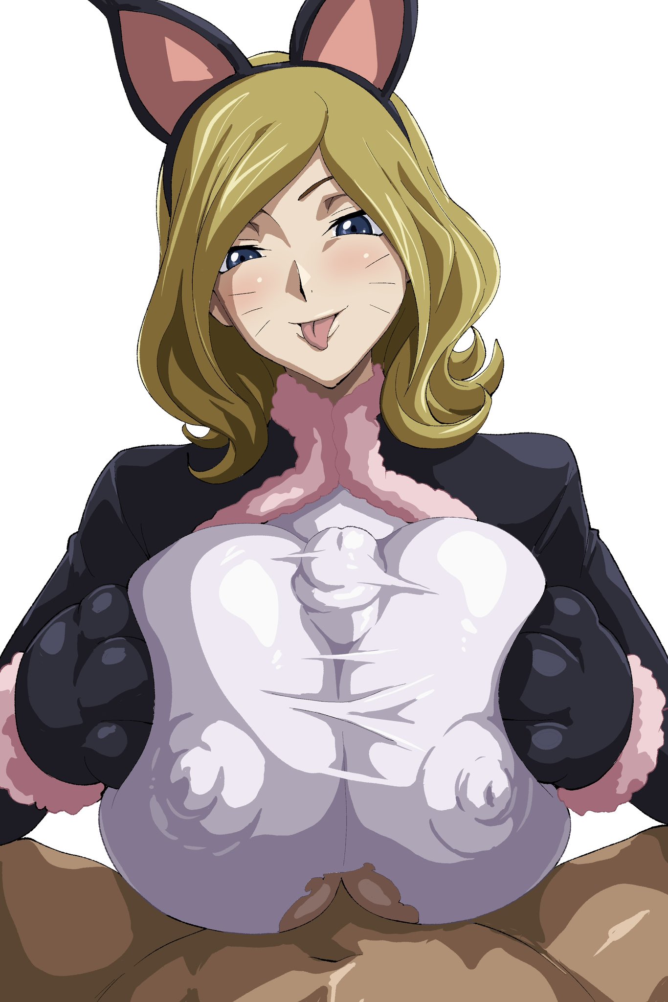 1girls, big breasts, blonde hair, blue eyes, breasts, breasts bigger than head, cat ears, cat girl, catgirl, code geass, female, iwao178, large breasts, light skin, light-skinned female, massive breasts, milly ashford, paizuri, paizuri under clothes, pale skin, pale-skinned female, titfuck, titjob