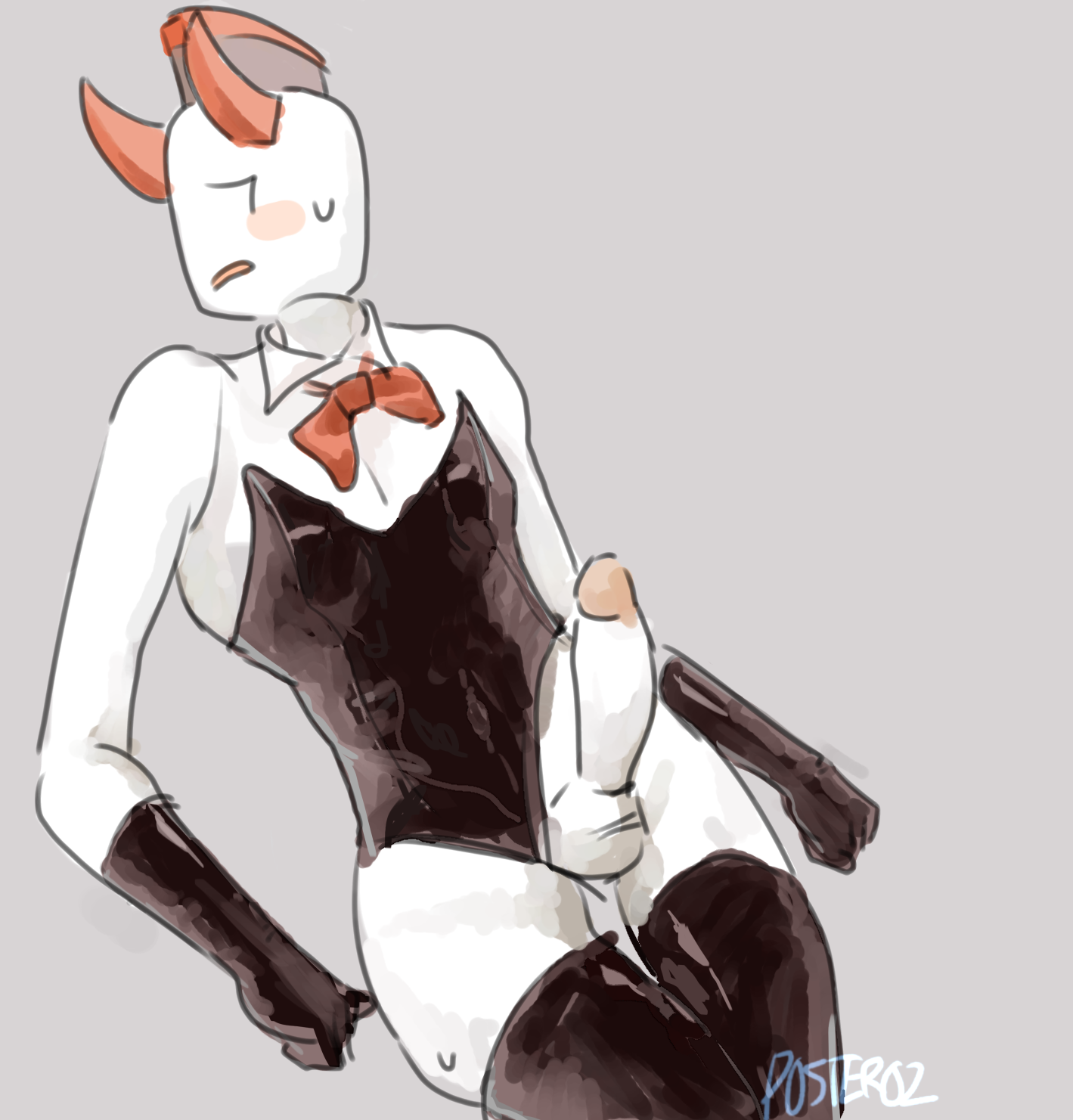 blush, bunnysuit, femboy, horns, legacy sword (phighting), male, male only, phighting, sweat, sword (phighting), twink